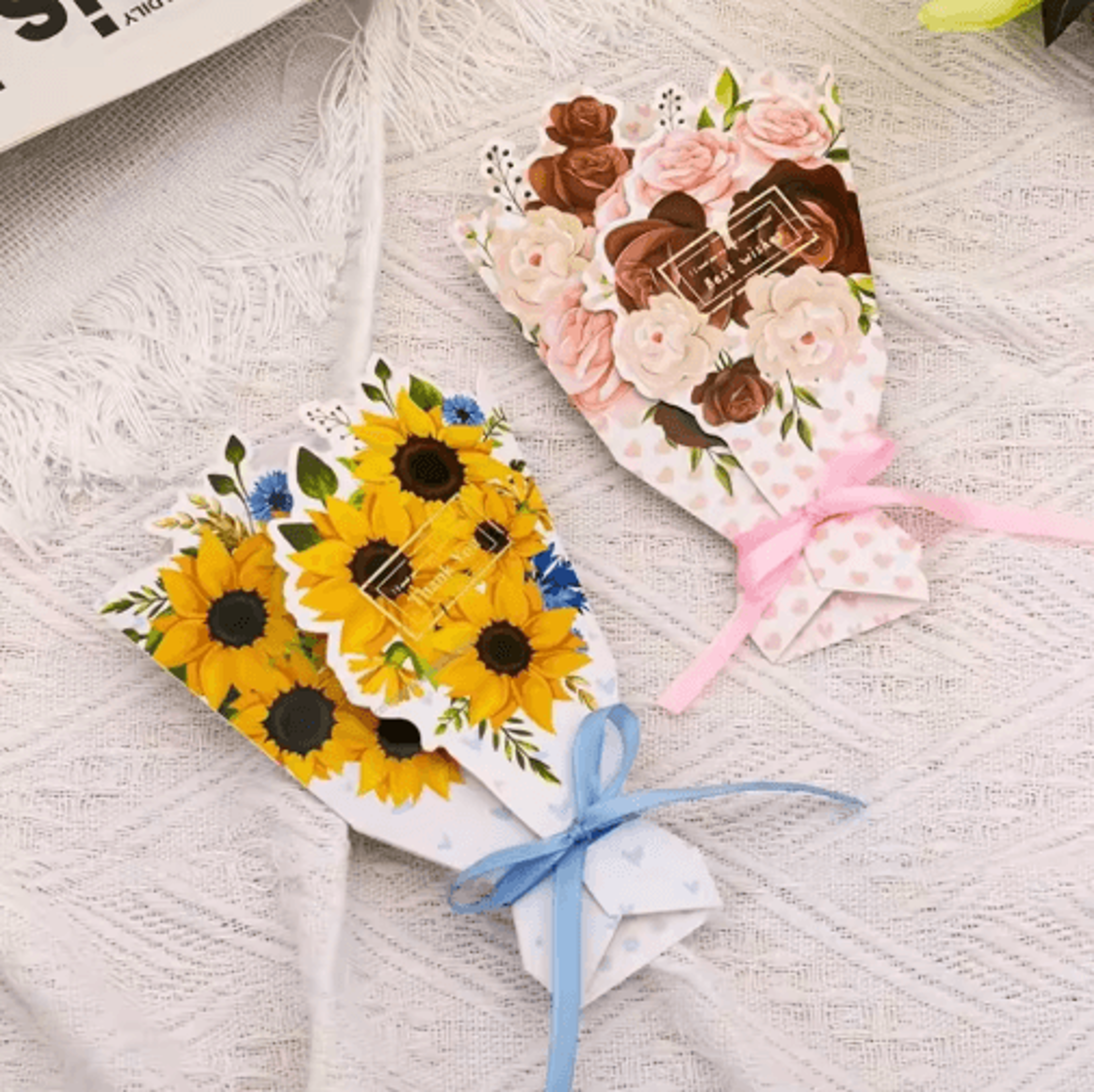 3d flower bouquet thank you greeting card