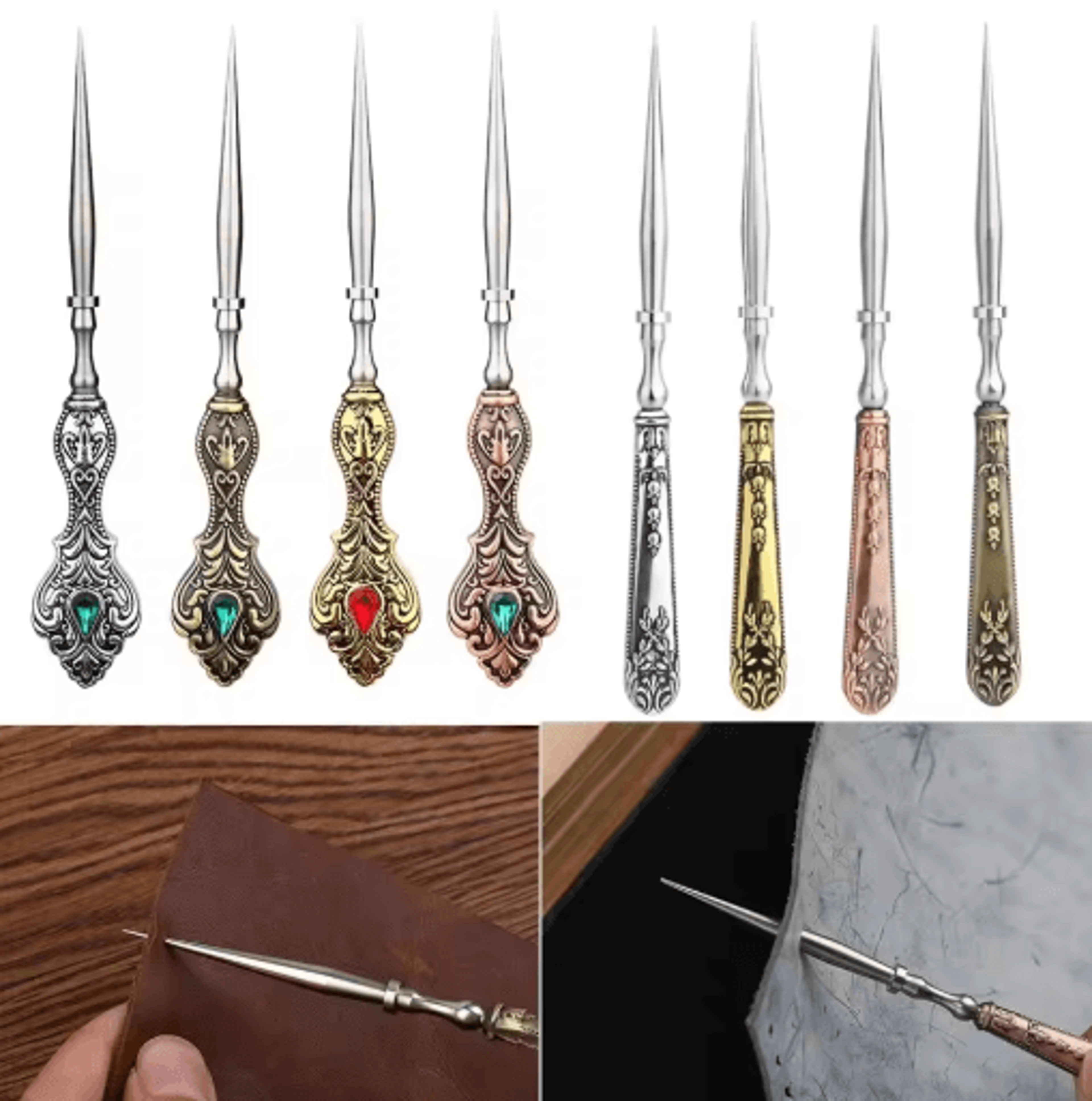 vintage metal sewing awl for leather & hand stitching