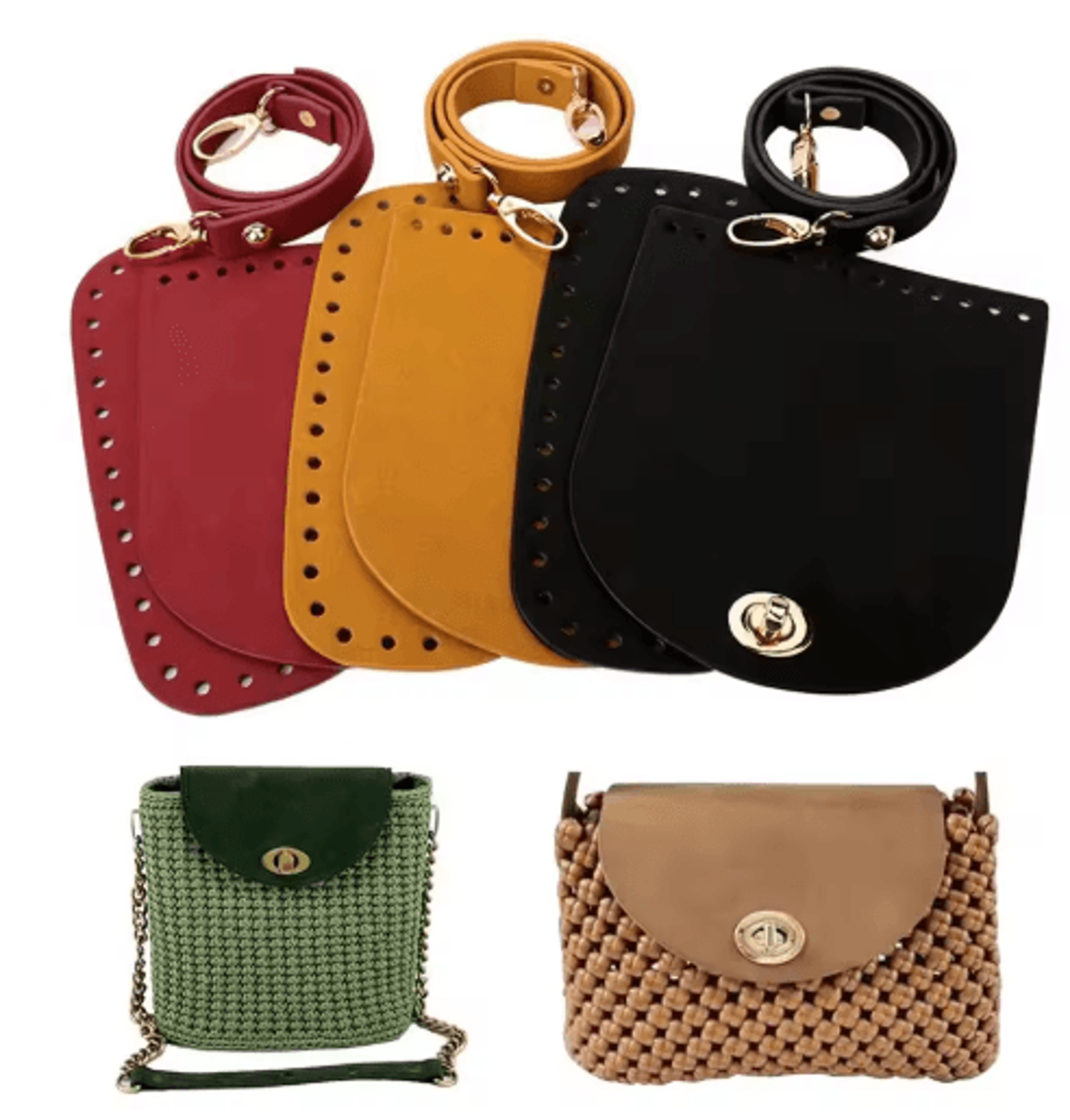 3-piece faux leather crochet bag making set