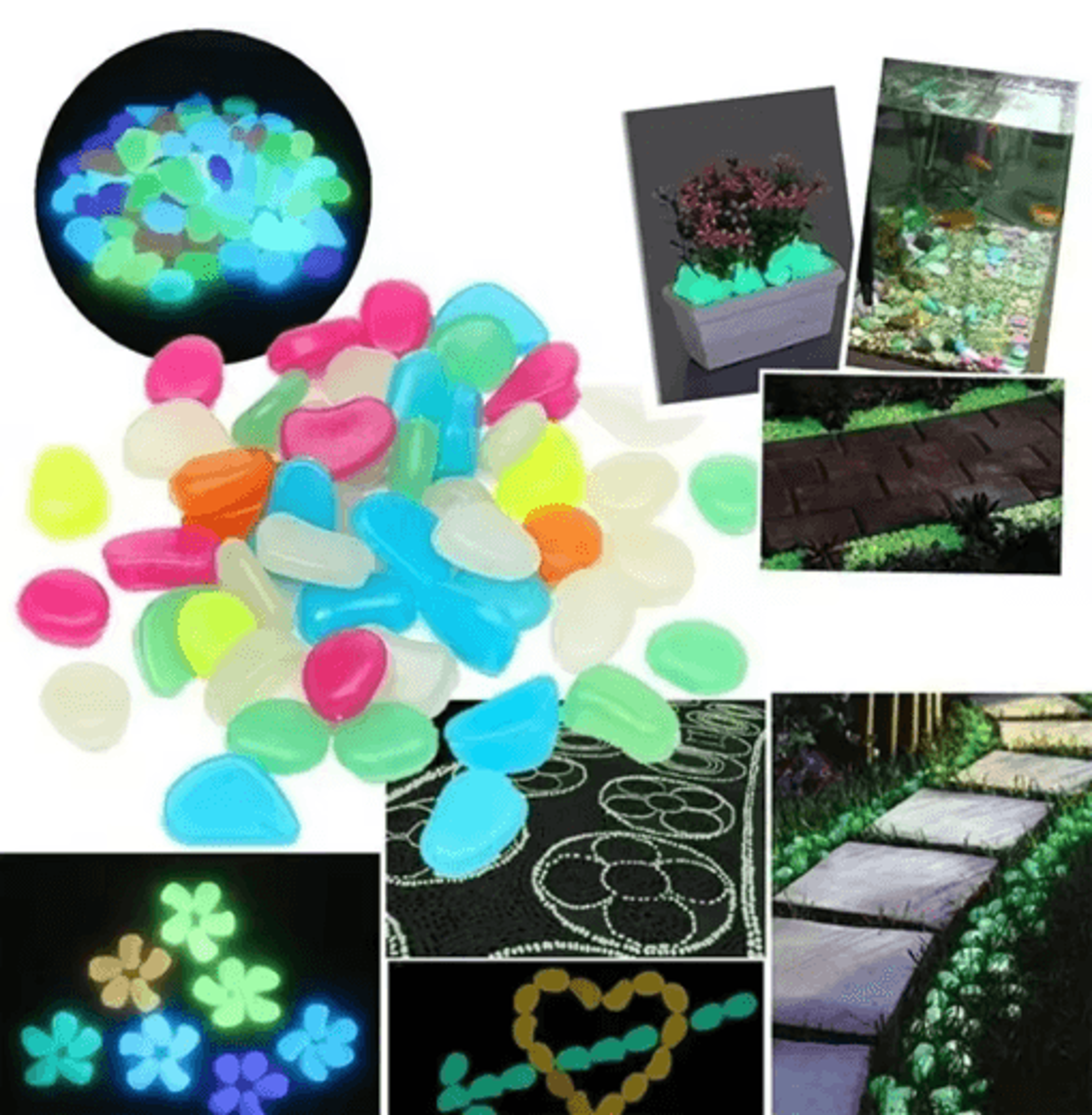 10-piece 4.5cm glow-in-the-dark garden pebbles