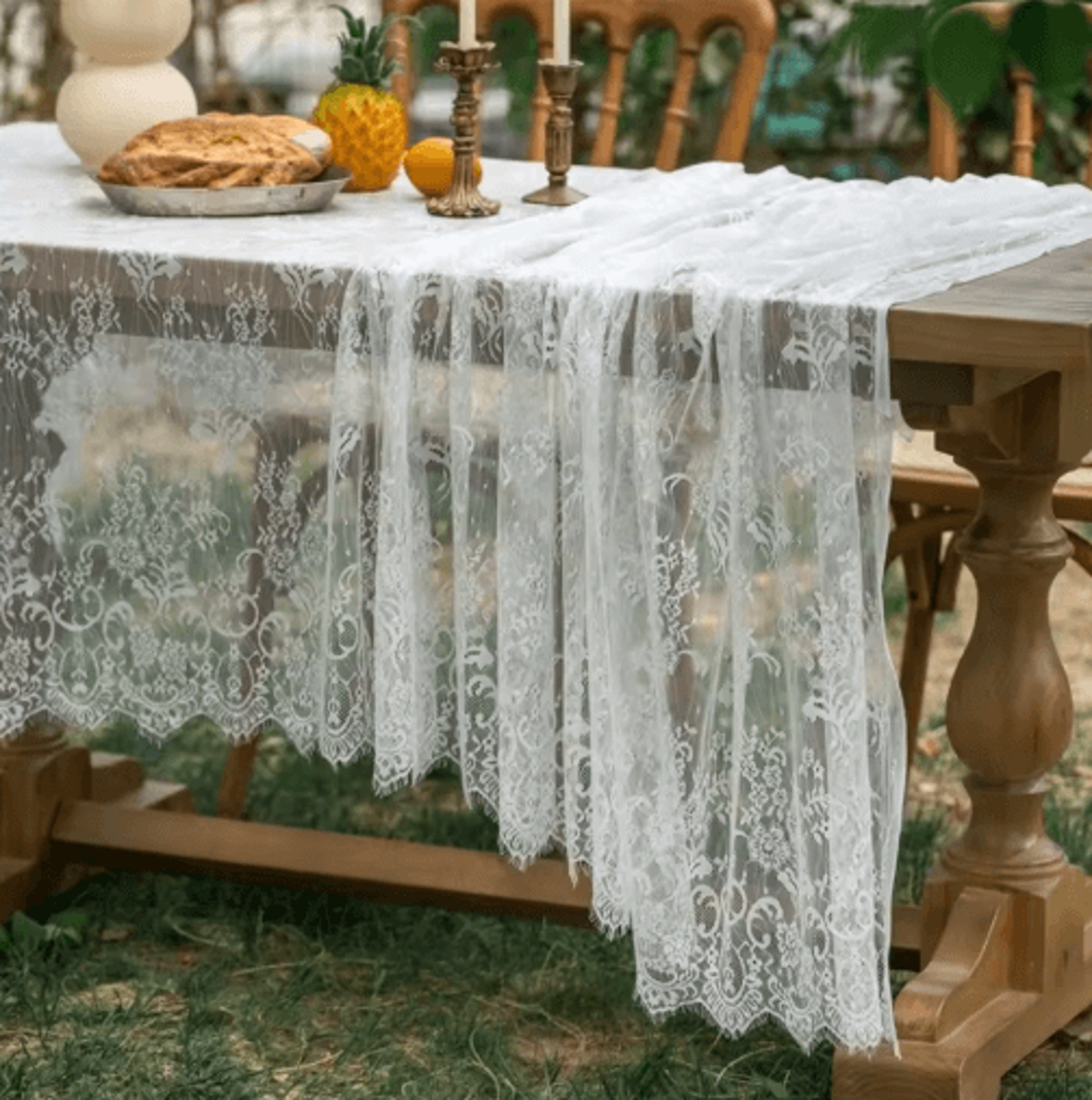 french vintage white lace rectangular tablecloth