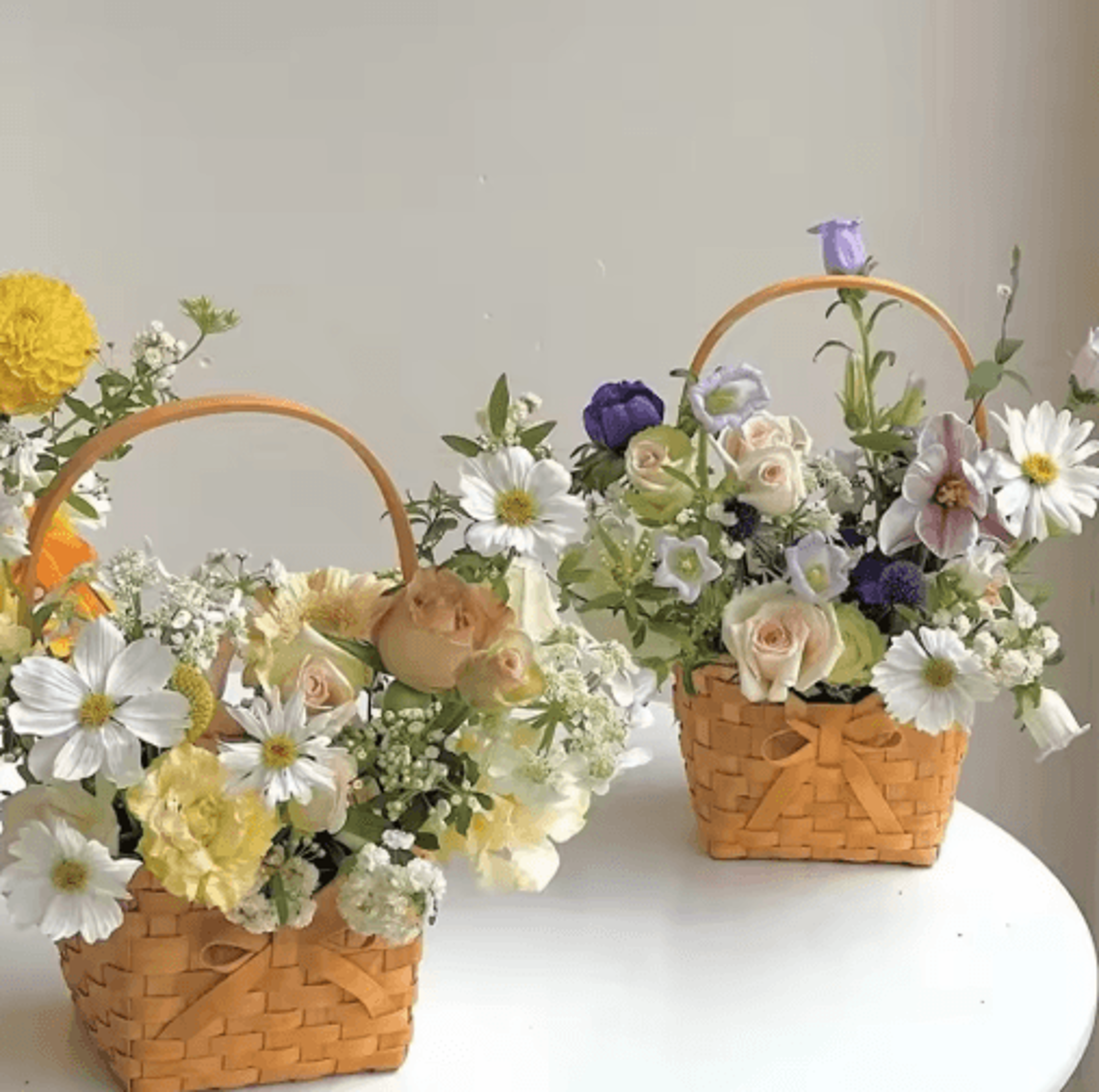 hand-woven rattan flower basket with bowknot