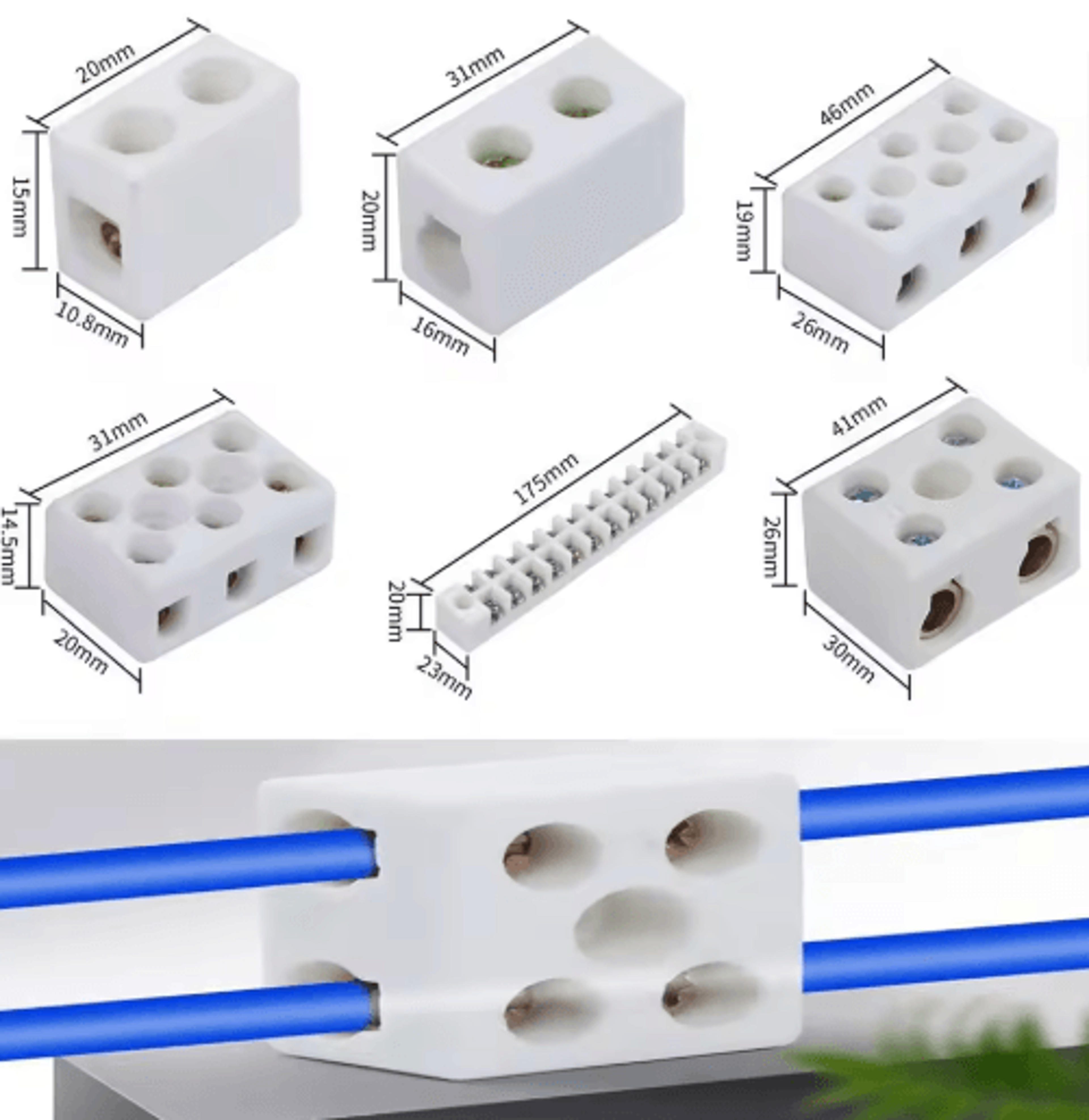 250v ceramic electrical wiring terminal block