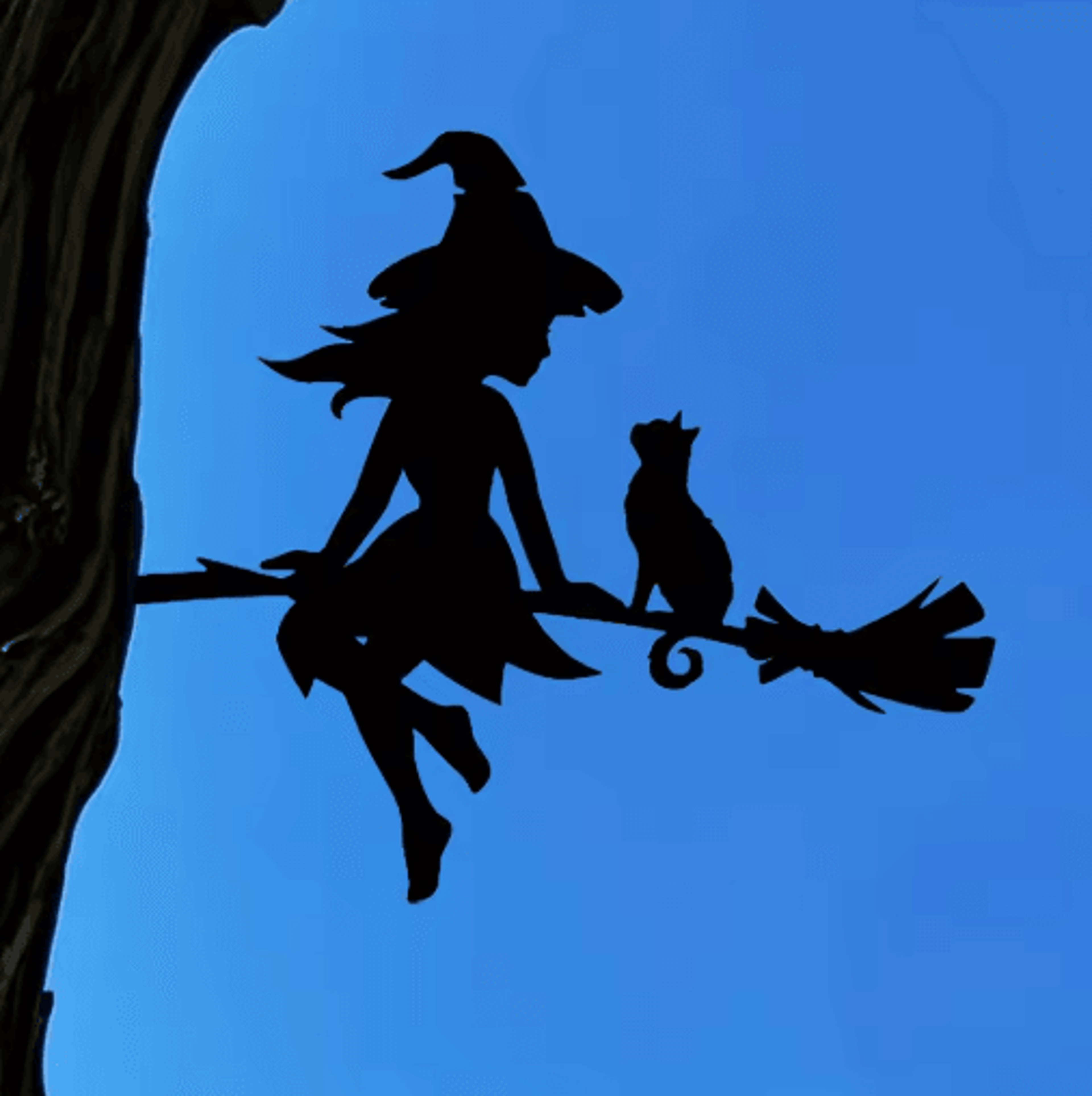 witch & cat flying broomstick metal garden decoration