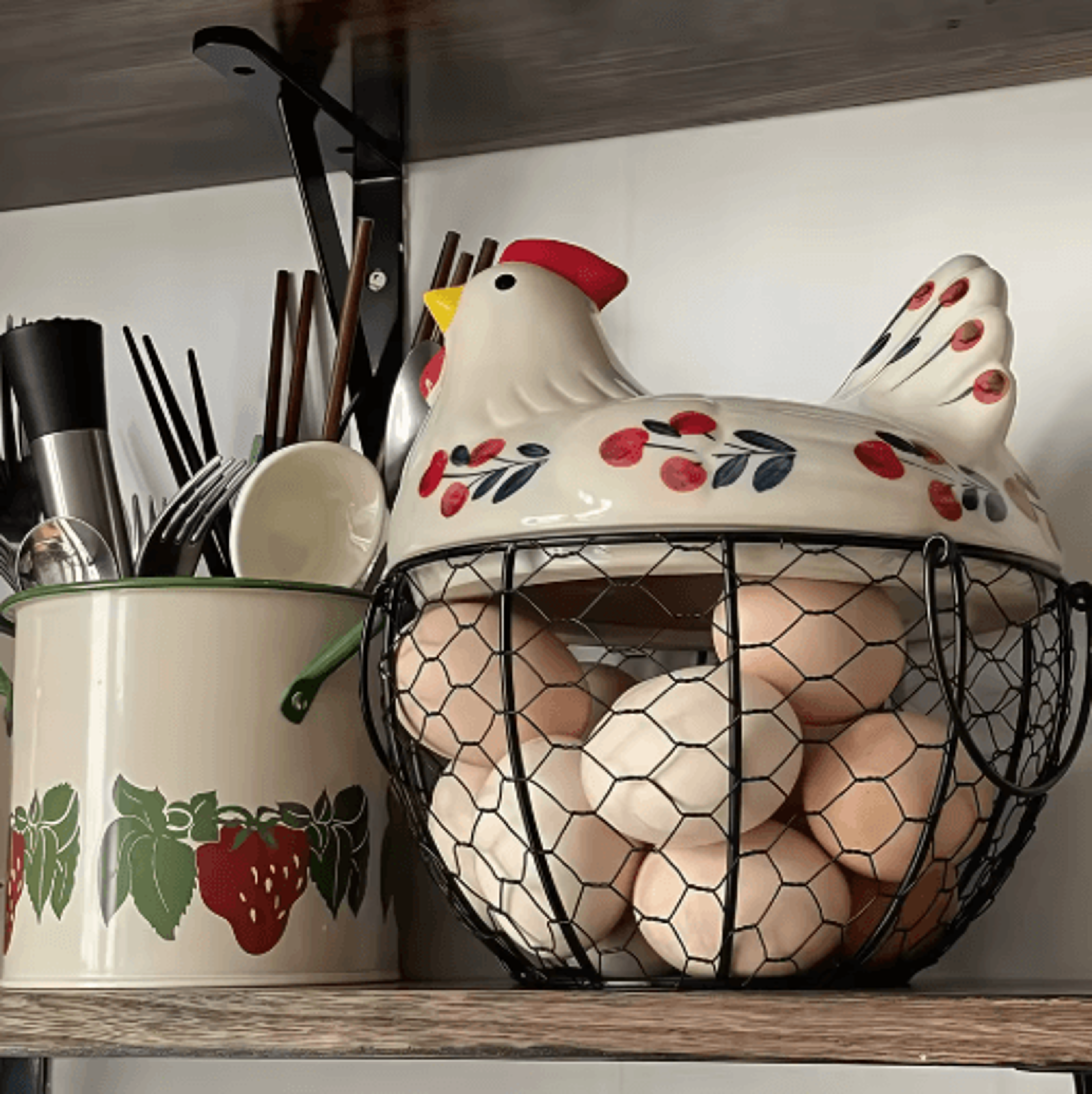 farmhouse hen-shaped ceramic egg basket with lid
