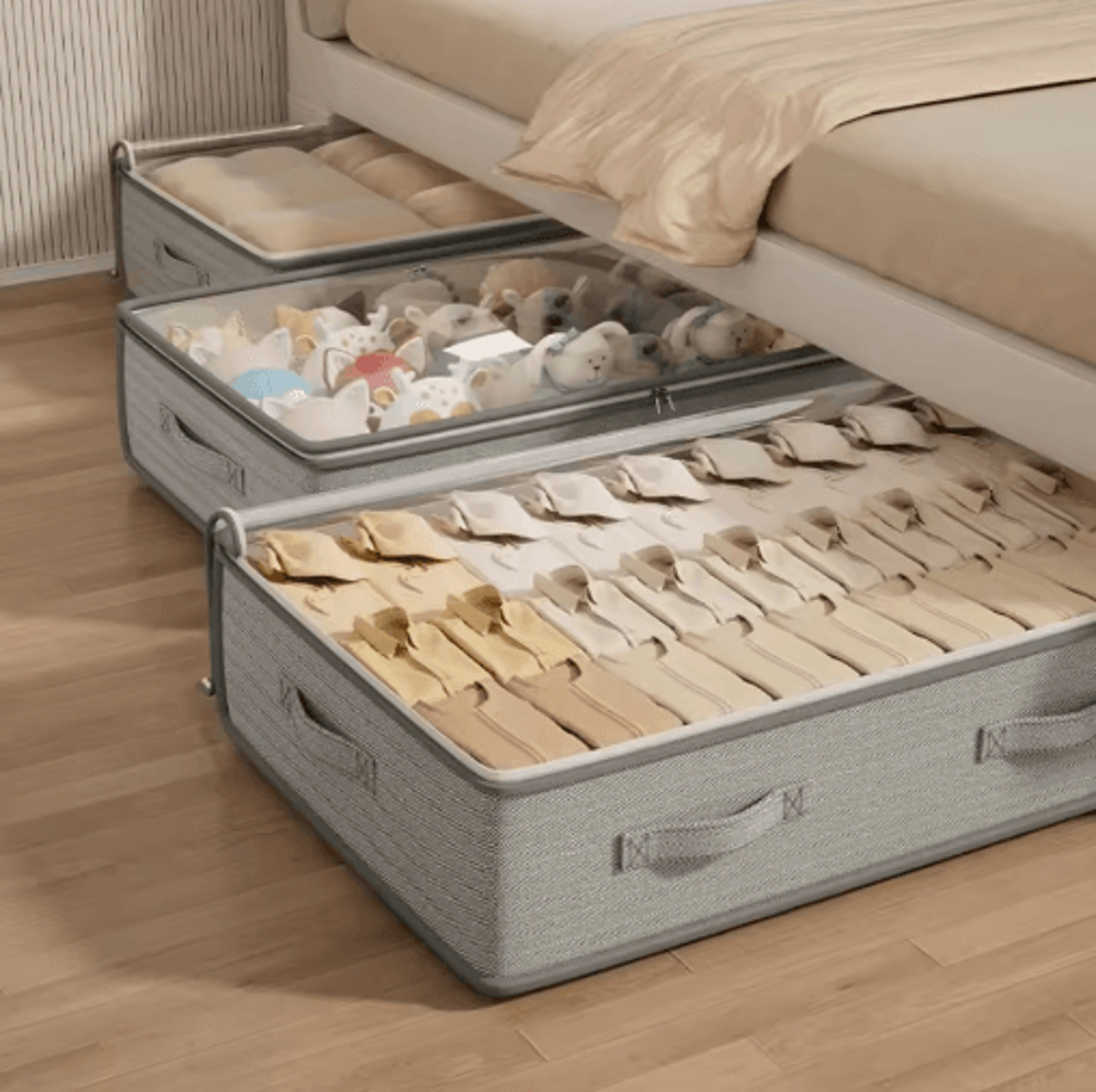foldable under-bed storage organizer for clothes & linens