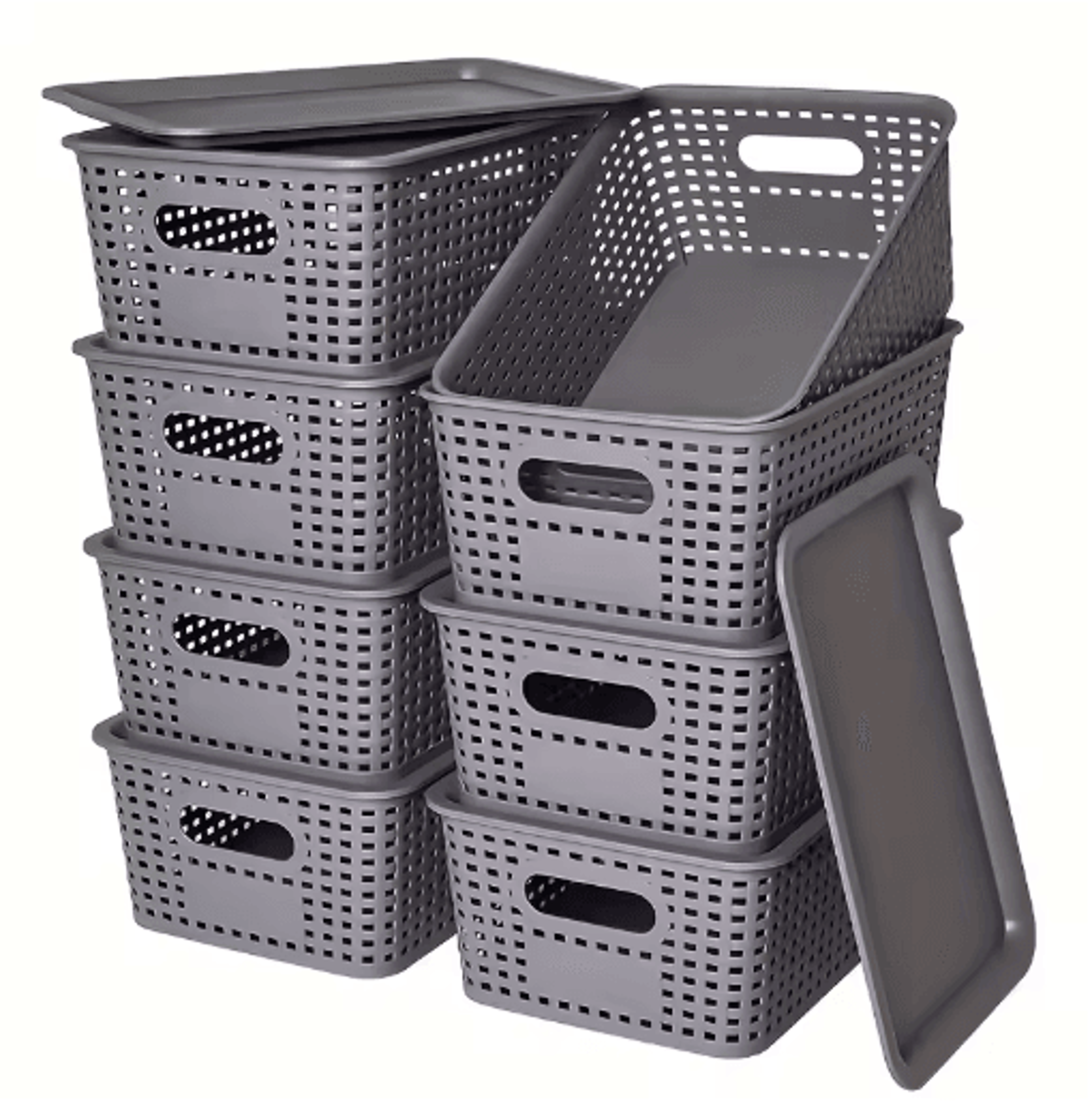 modern stackable plastic storage basket with lid