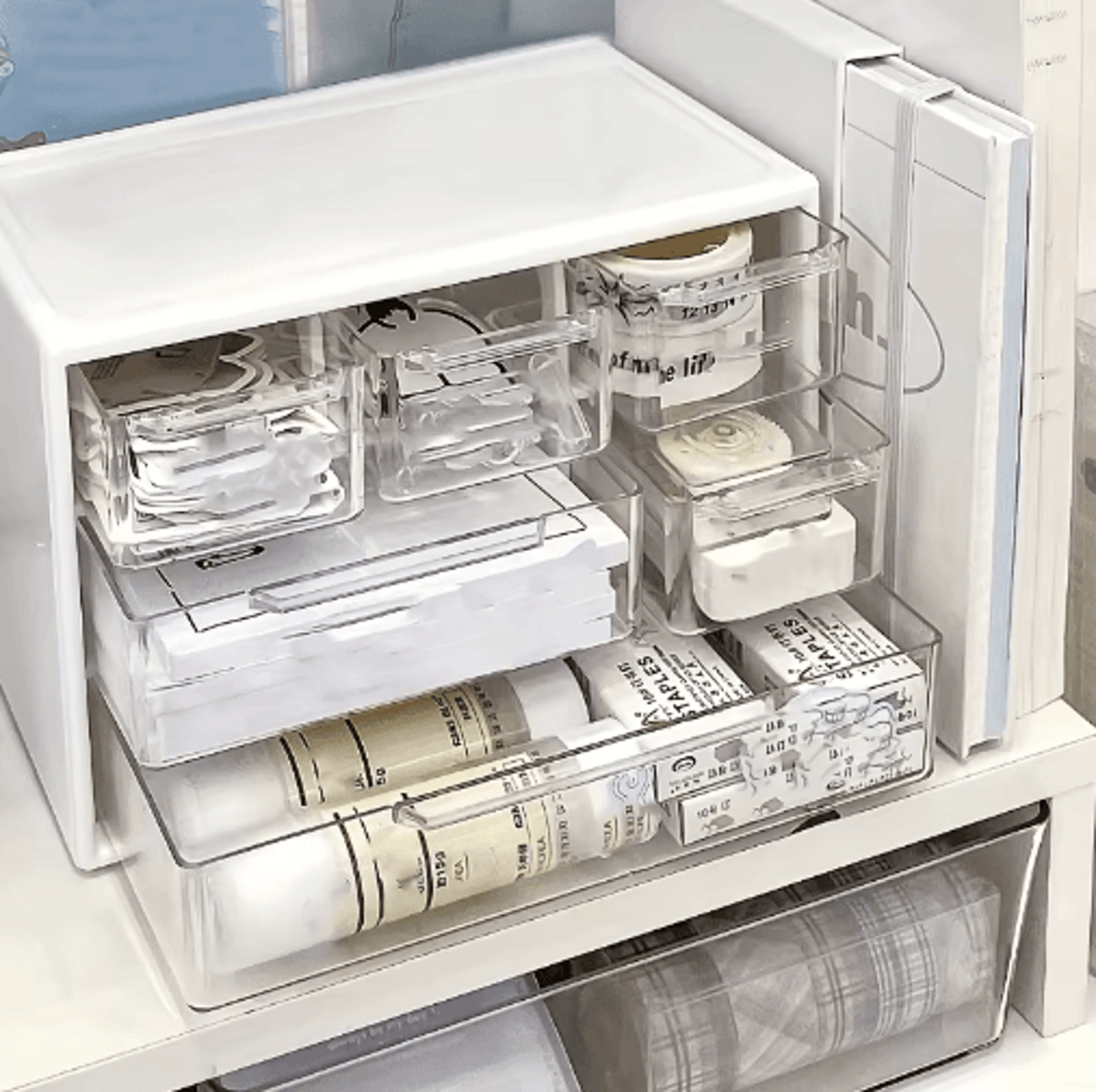 clear mini desktop storage box with drawer