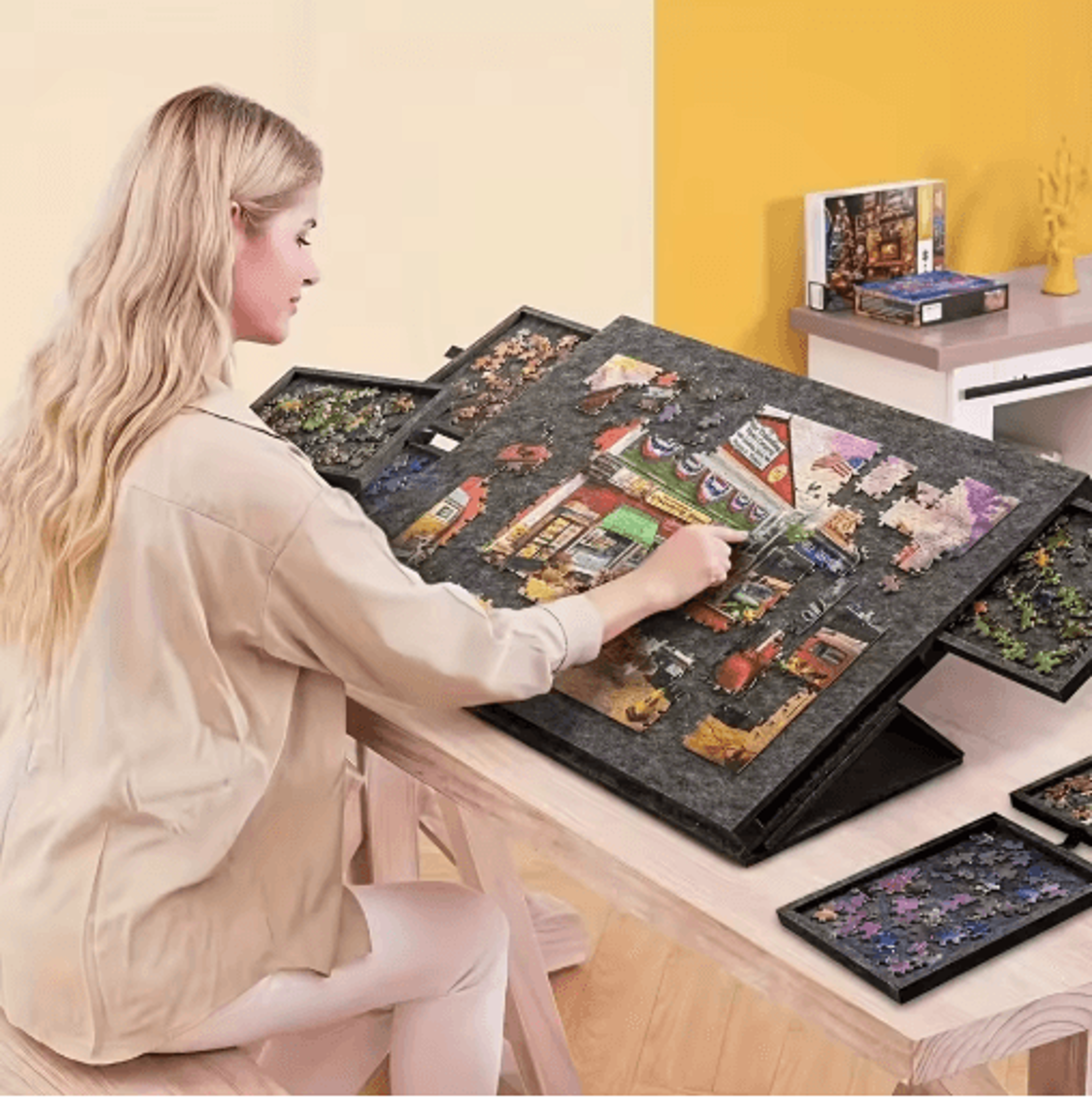 6-in-1 portable puzzle table with stand, lid & 6 drawers