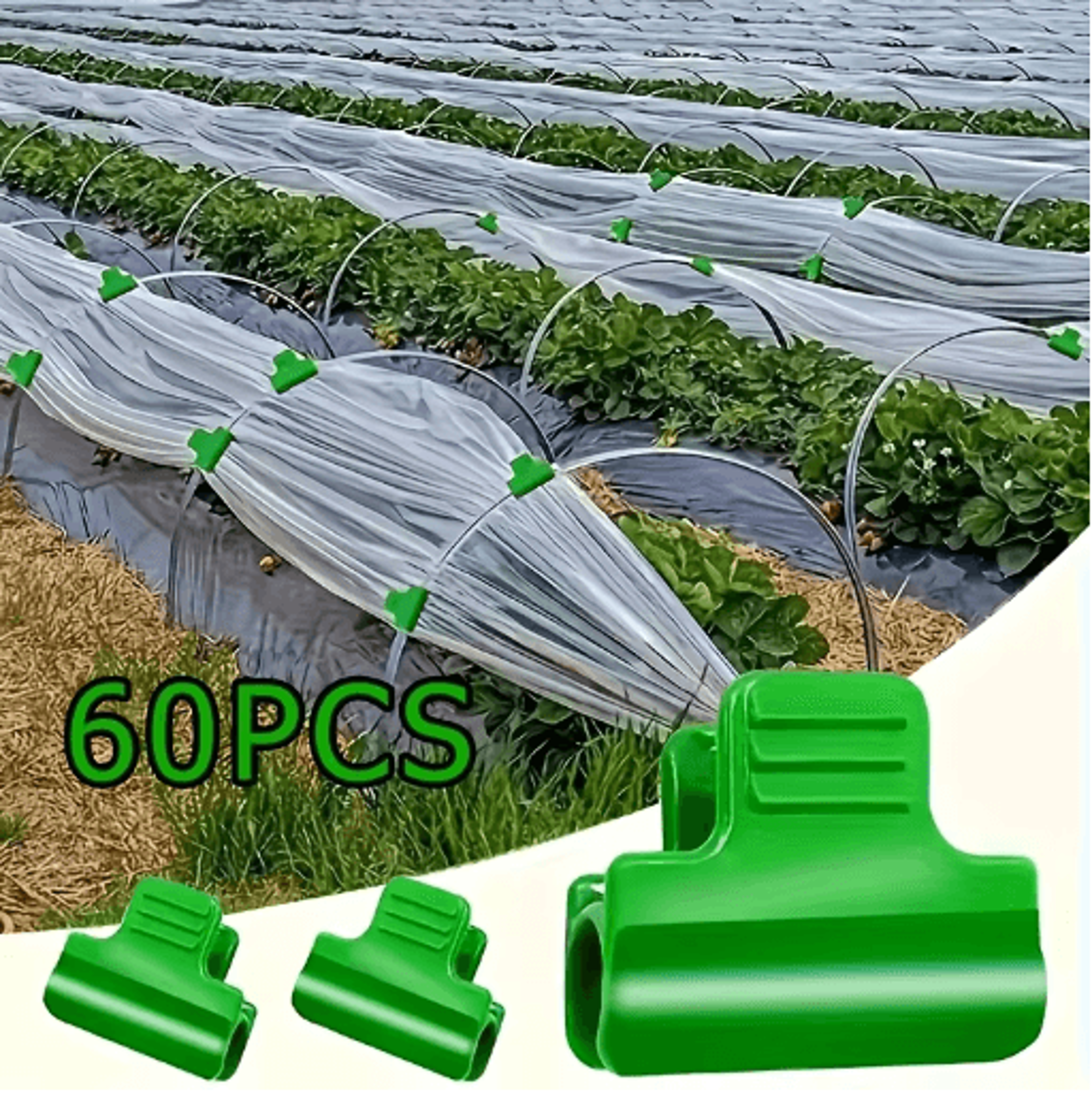 60-piece green greenhouse film & garden clips