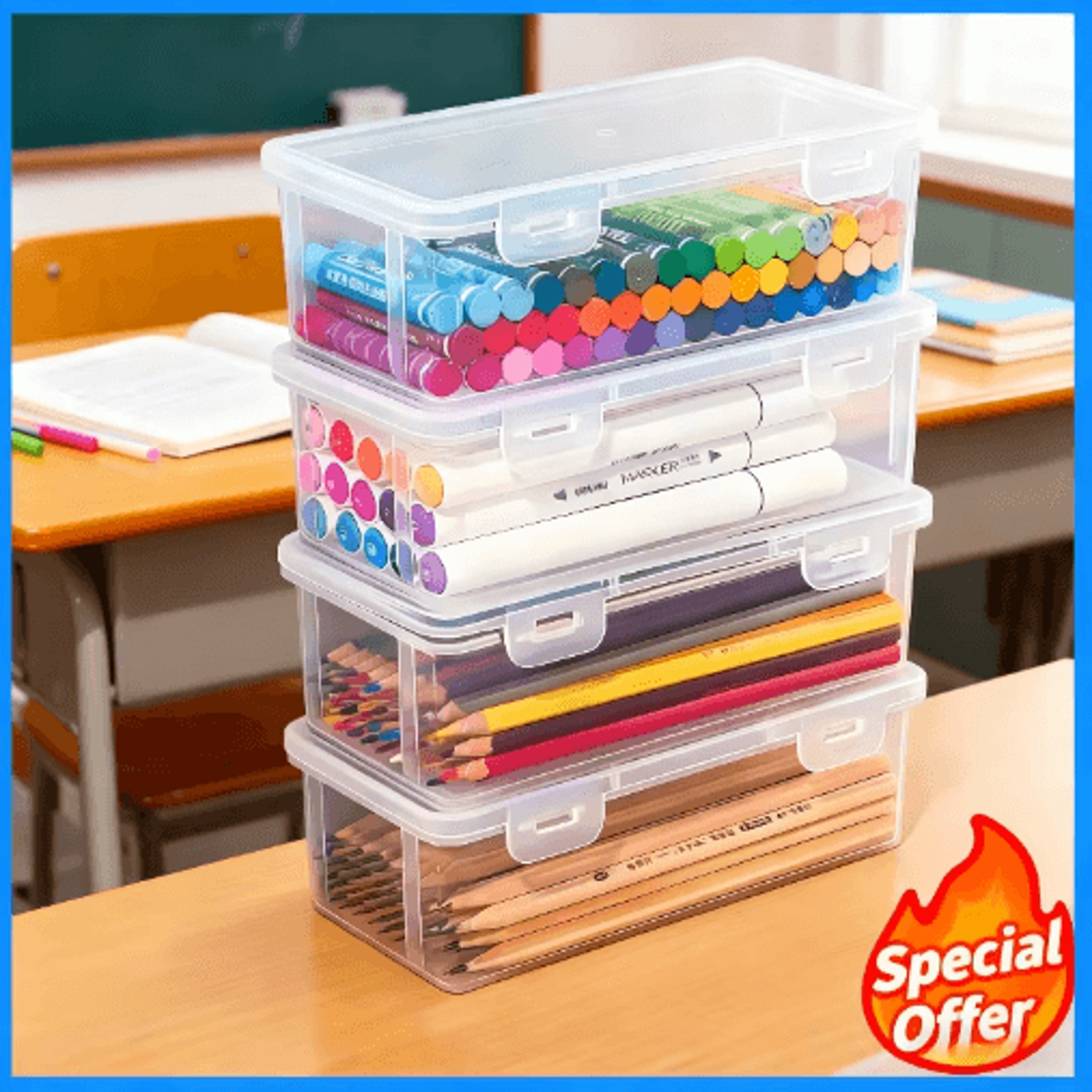 2/4-piece large-capacity transparent office storage boxes