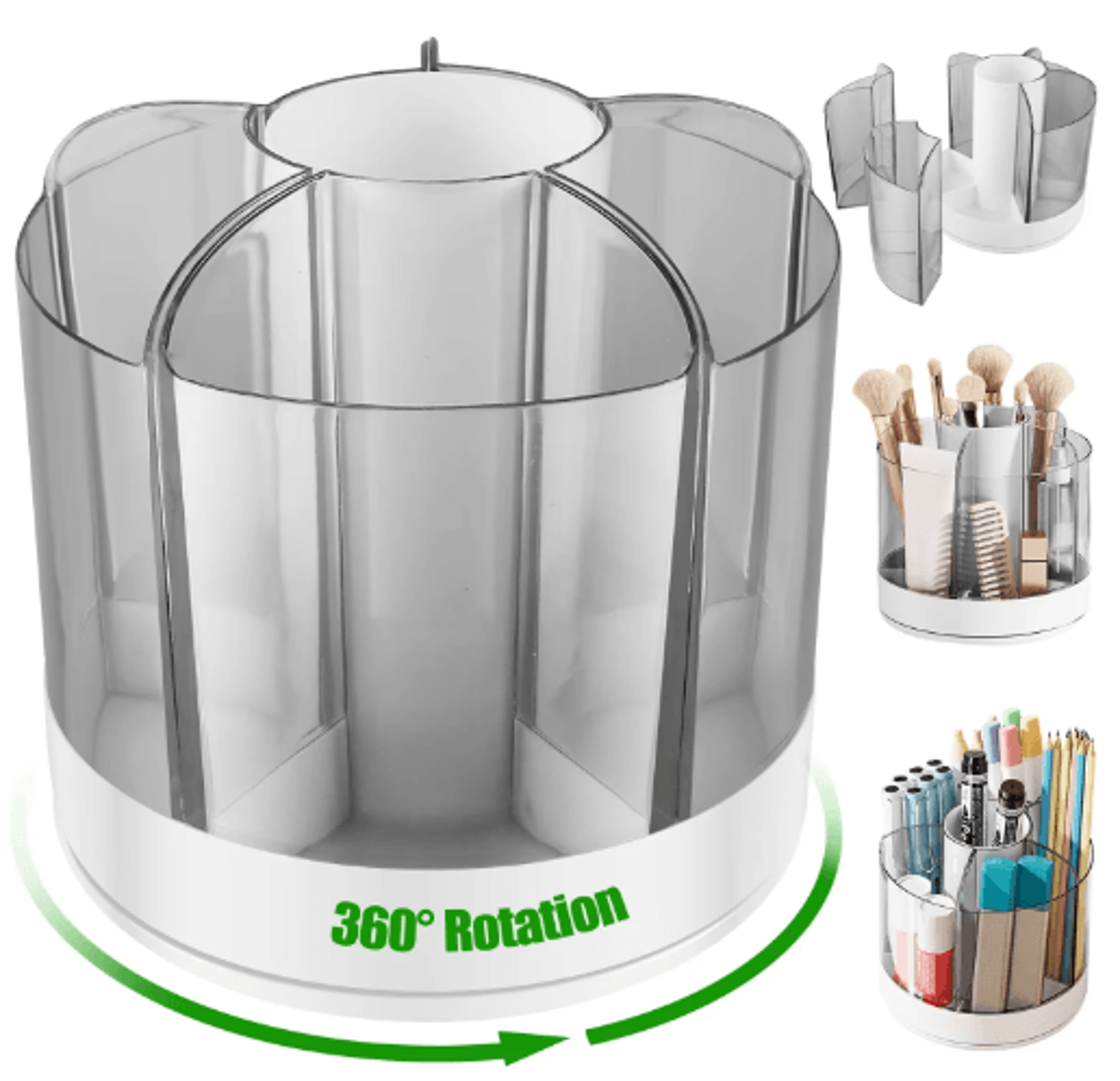 360° rotating 6-compartment pencil & makeup organizer