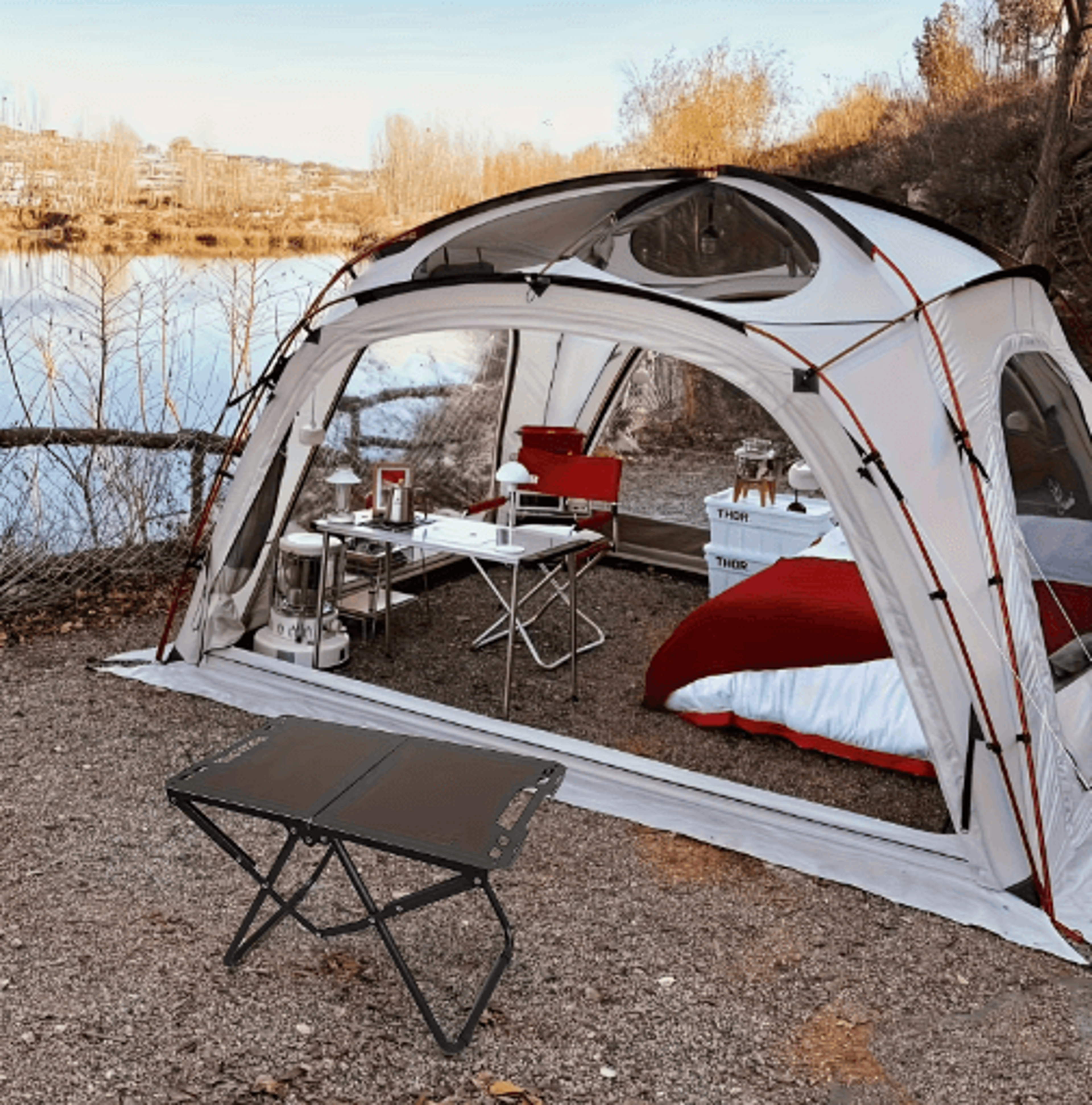 portable foldable carbon steel camping table