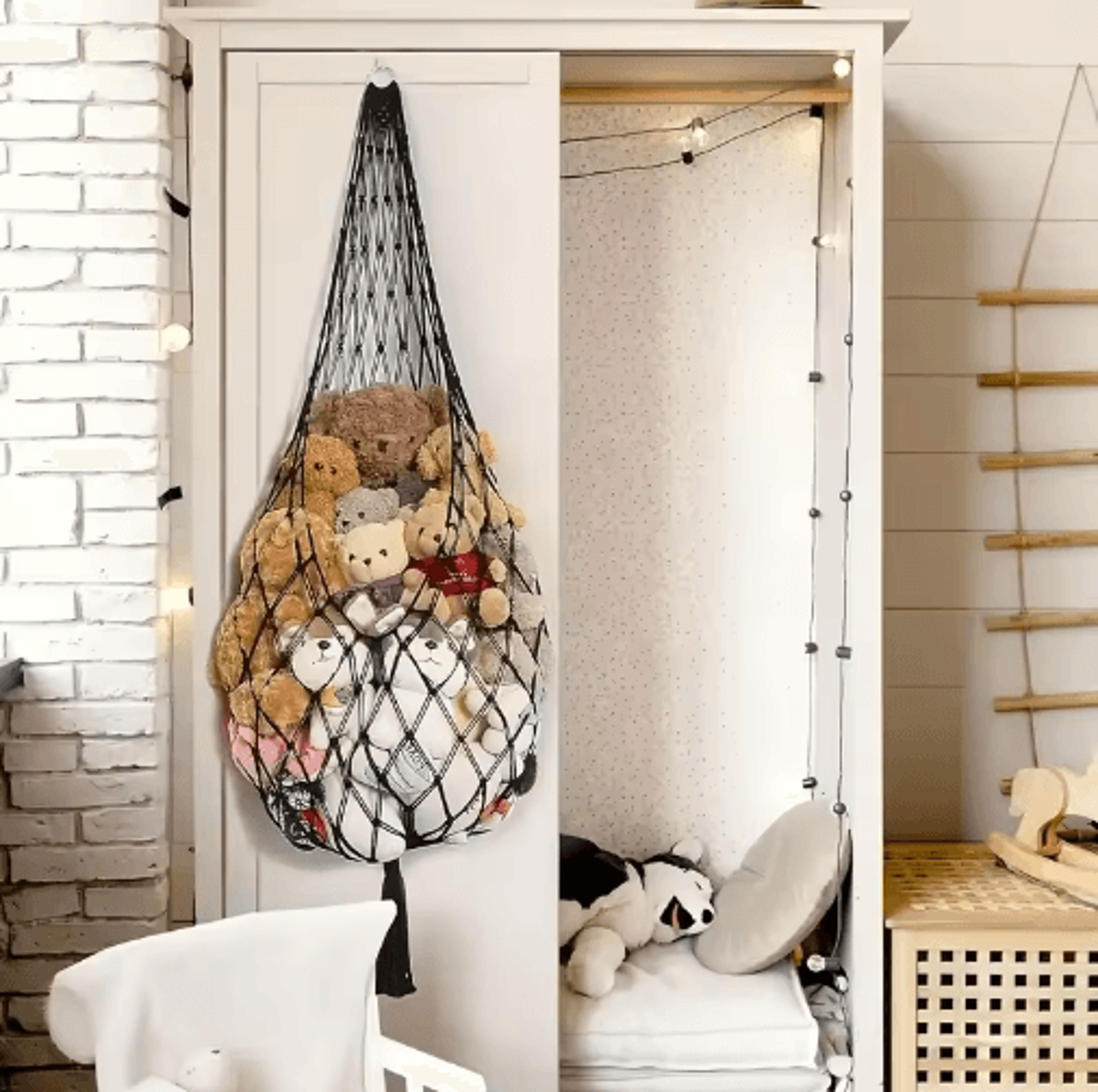 large-capacity stuffed animal hammock – white hanging plush toy storage net