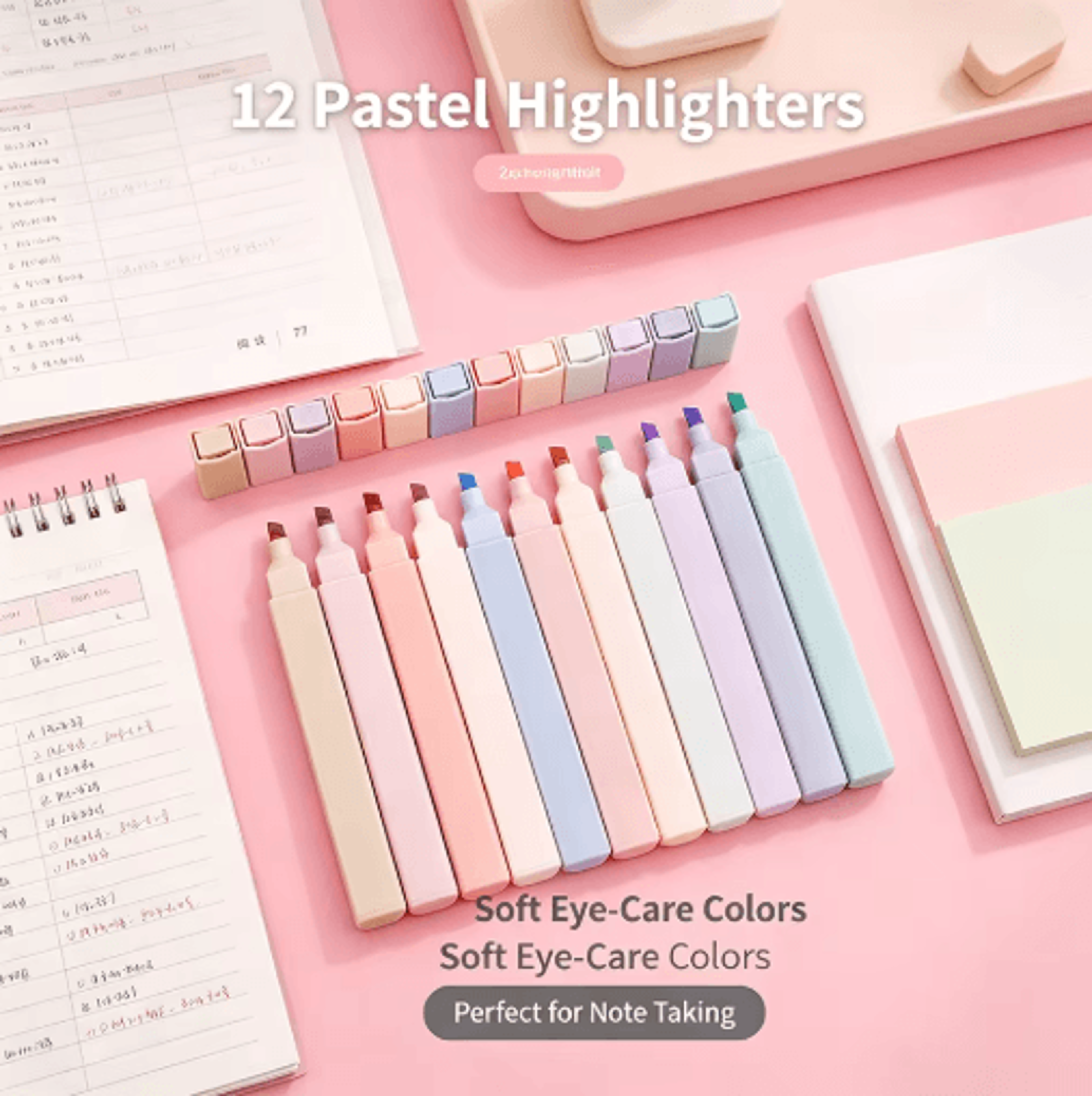 12pcs square highlighter markers – colorful journaling & school stationery set