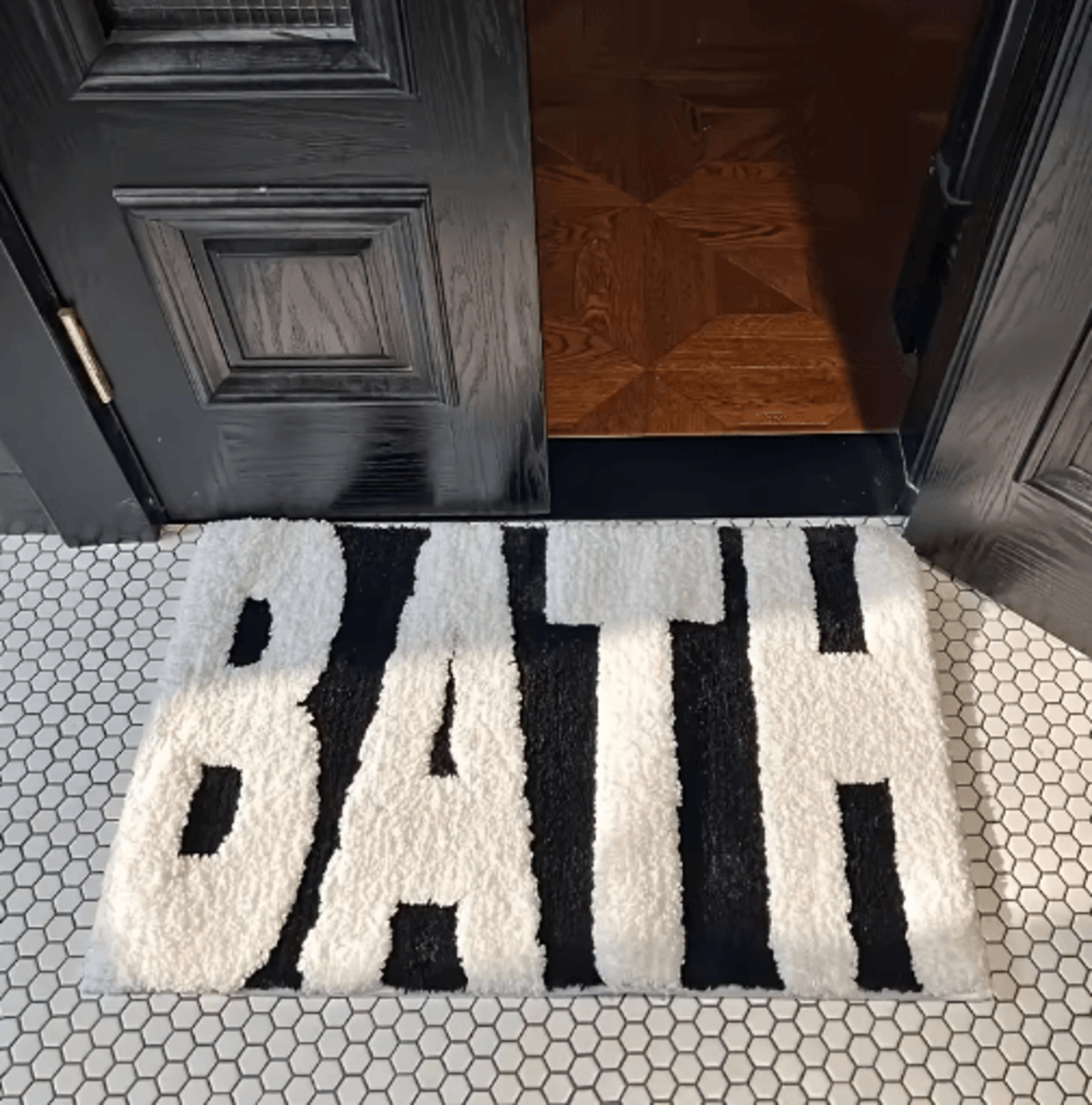 bath design non-slip bath mat – ultra-absorbent black & white bathroom rug