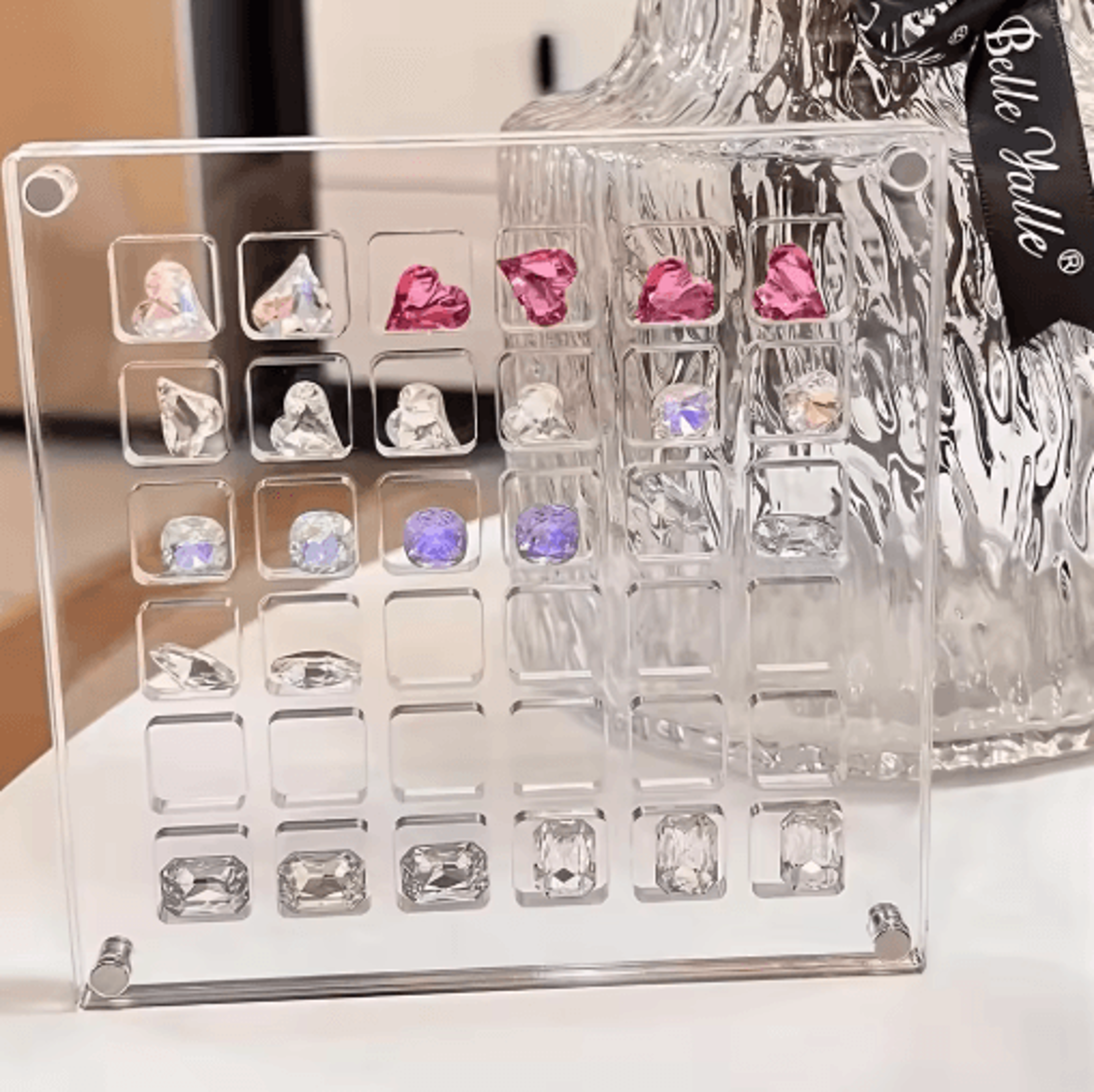 36-grid clear acrylic magnetic display case – jewelry, seashell & trinket organizer