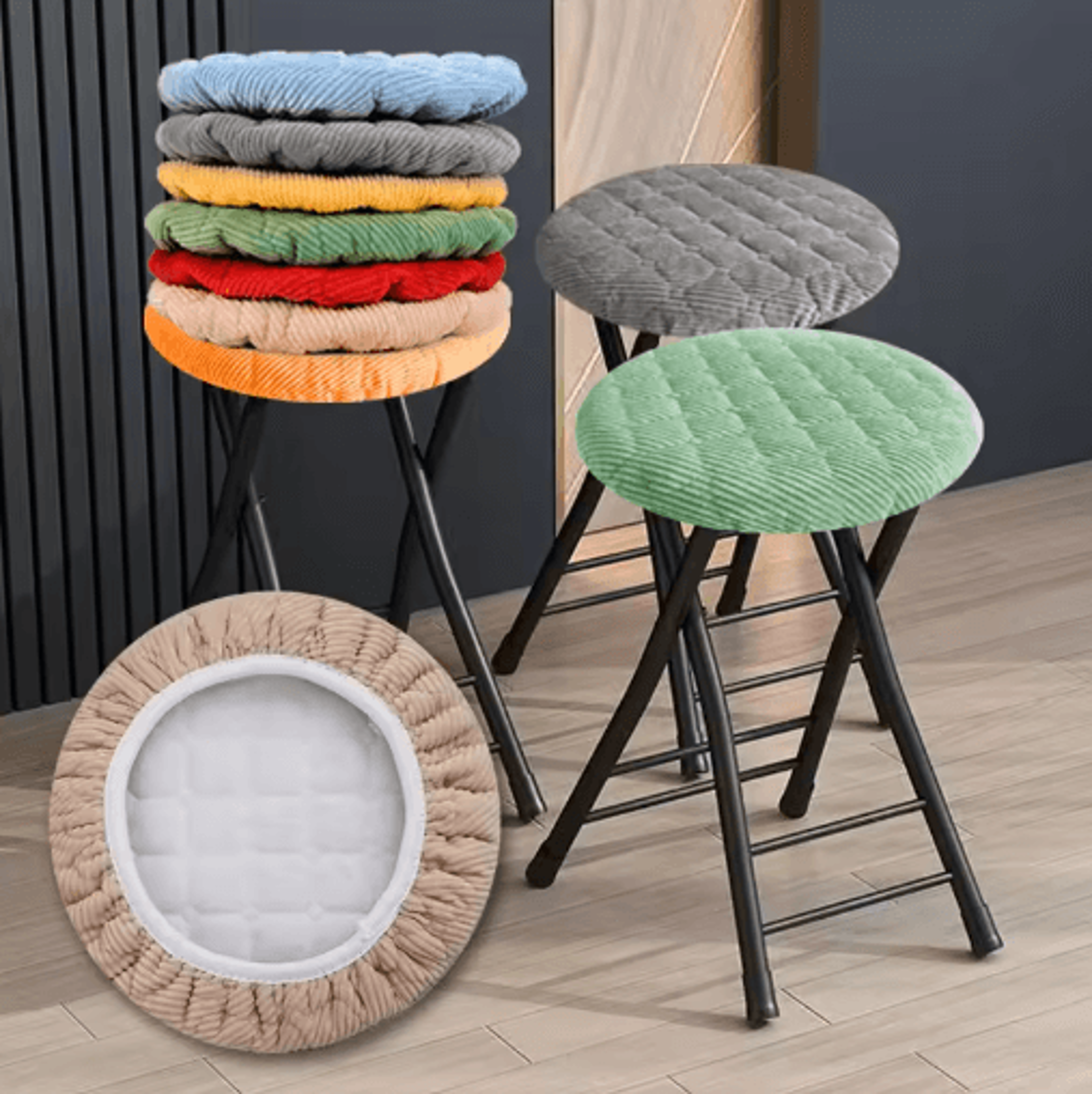 2pcs thick soft round stool covers – elastic washable seat cushions for 25–30cm stools