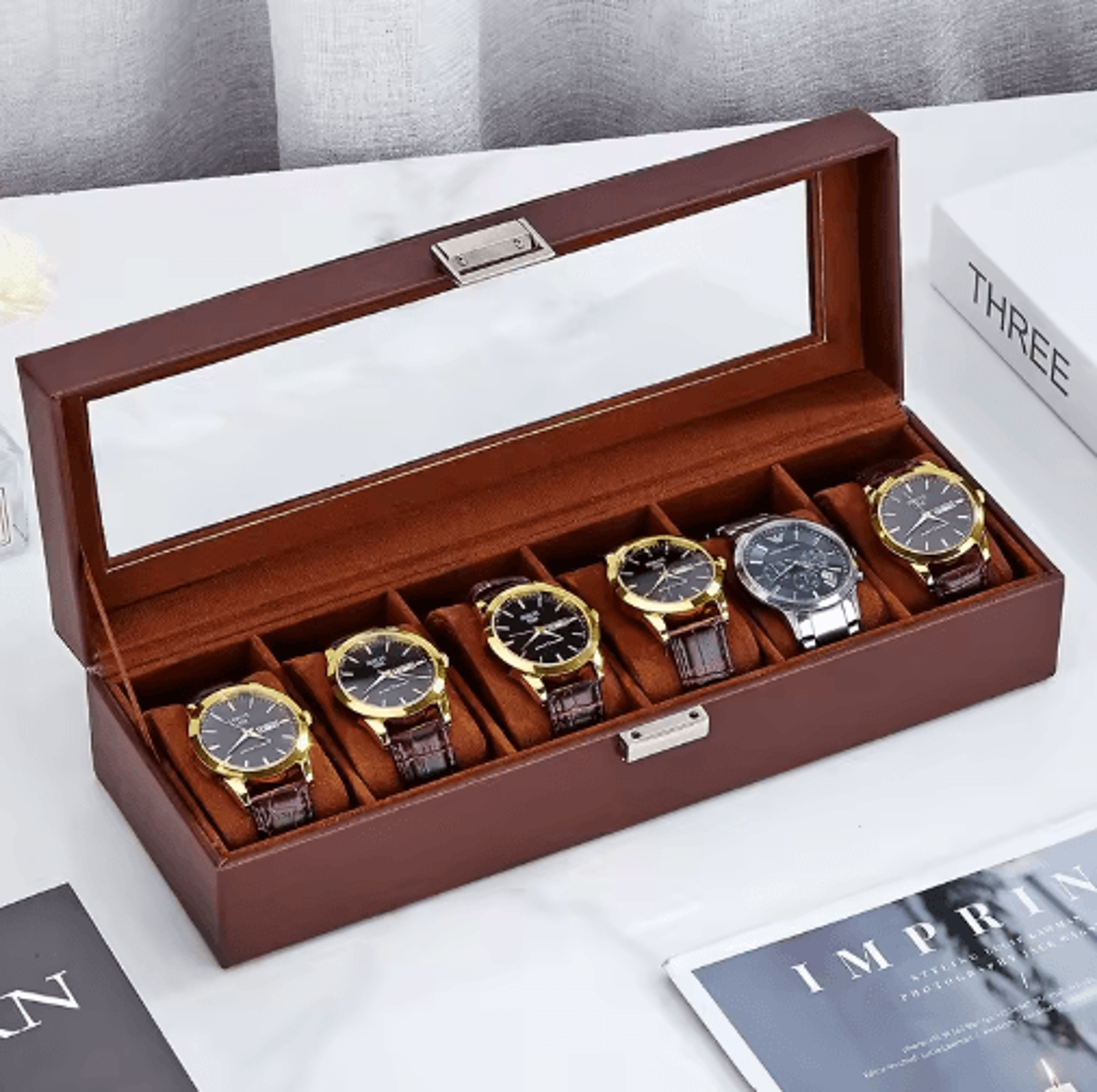 6-slot pu leather watch box – elegant wristwatch storage & display organizer