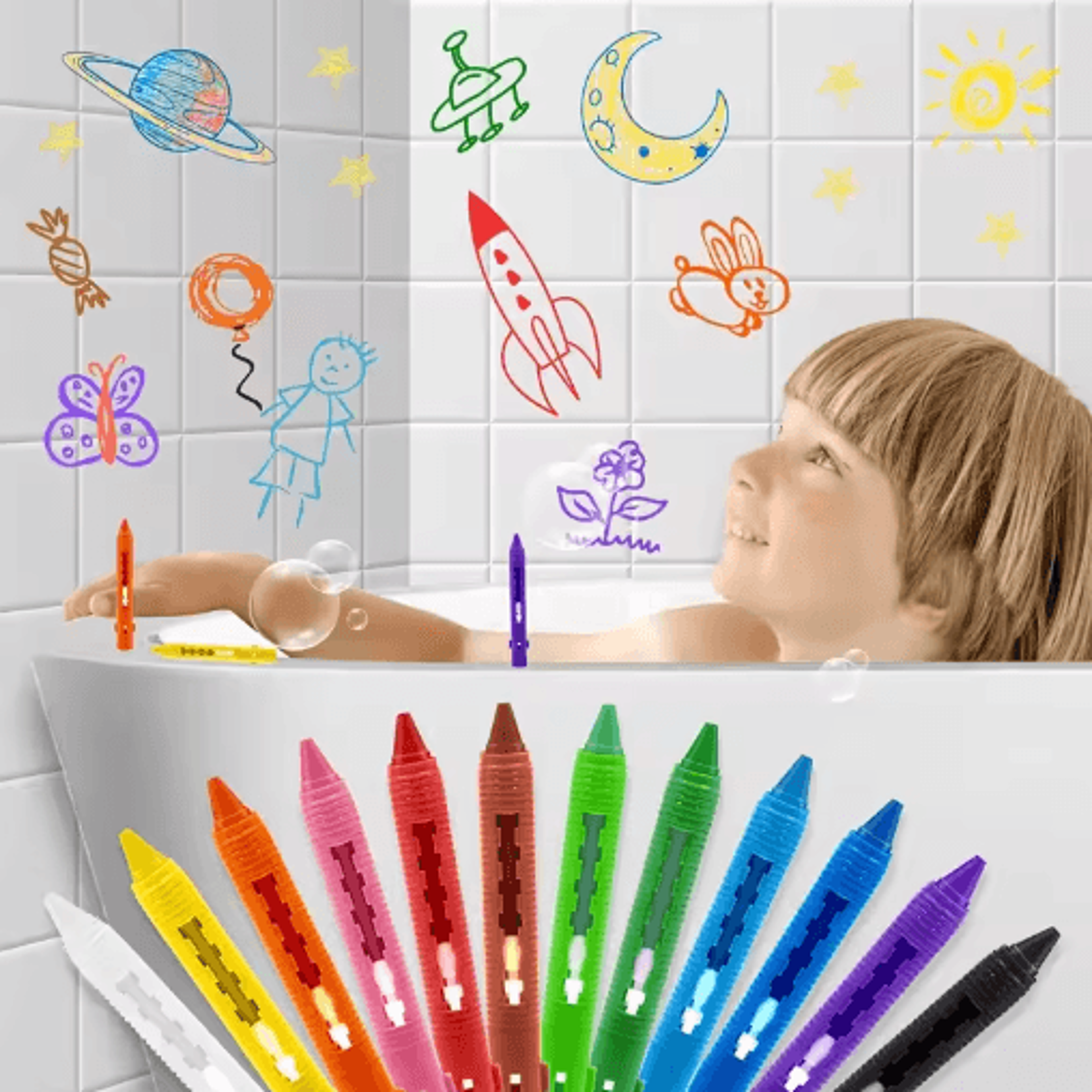 washable bath crayons set – colorful easy-clean bathtub markers for kids