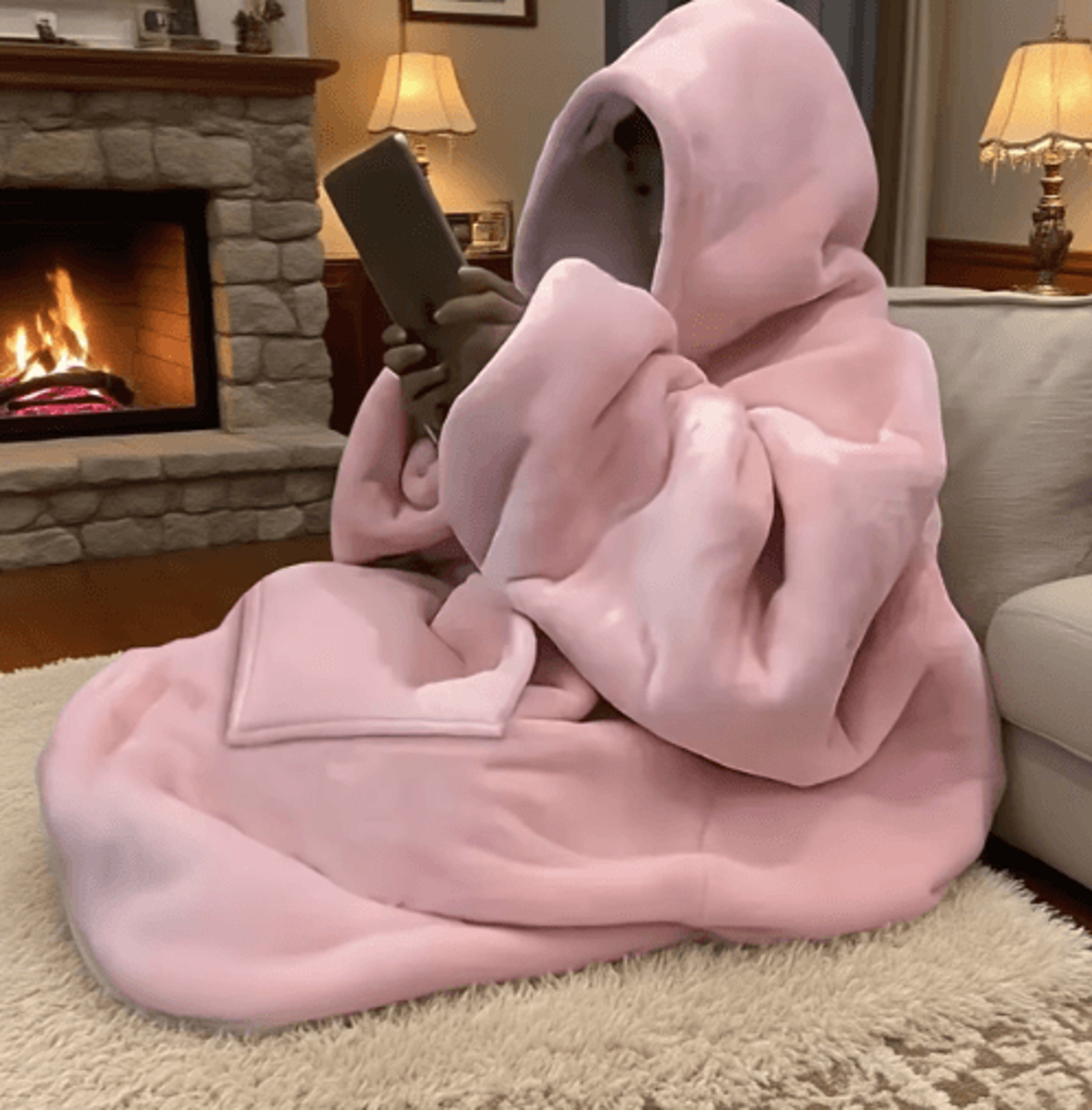 cozy oversized reversible fleece hoodie blanket – soft plush wearable sweatshirt