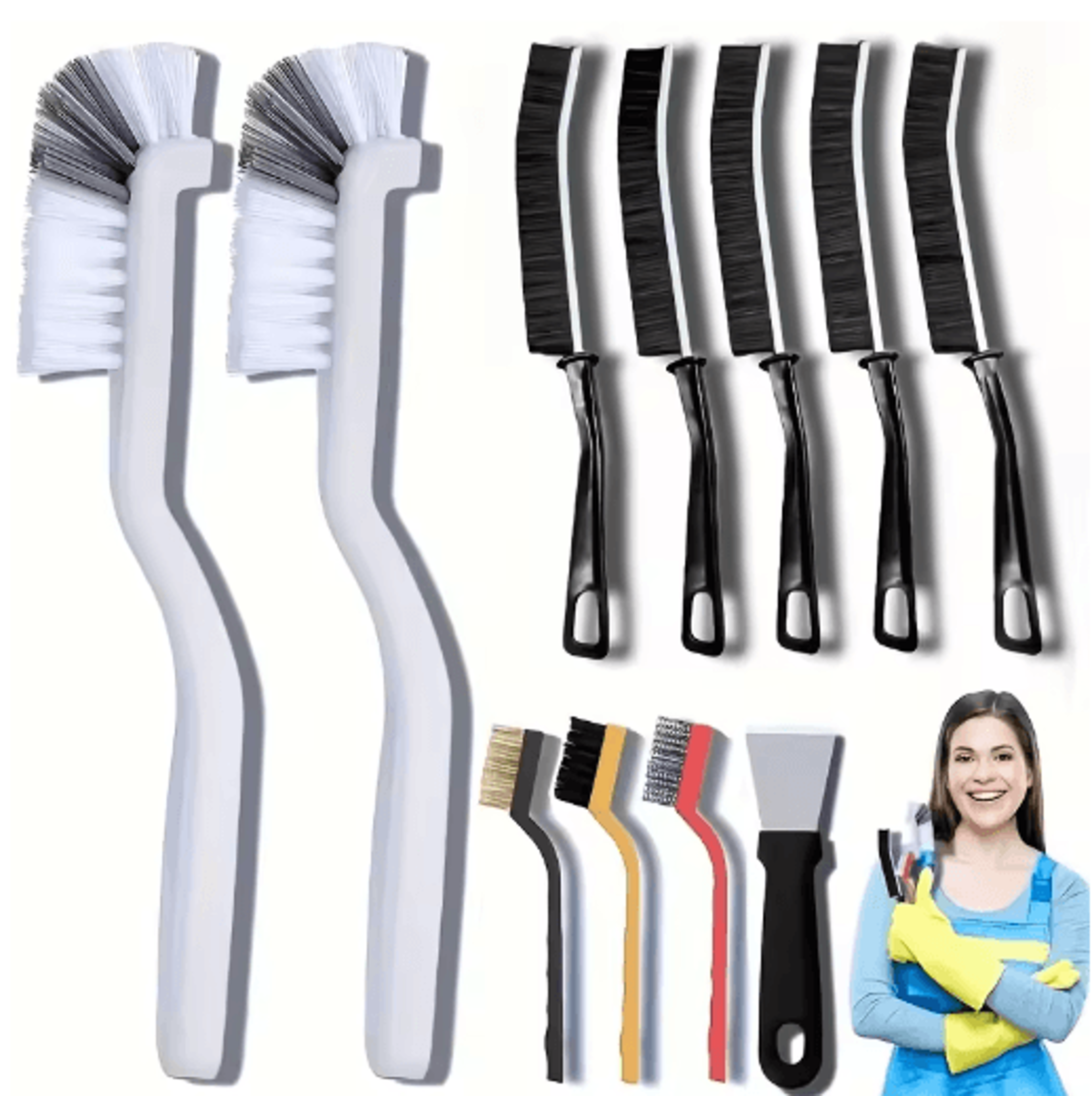 11pcs multi-purpose cleaning brush set – long handle brushes for tight spaces