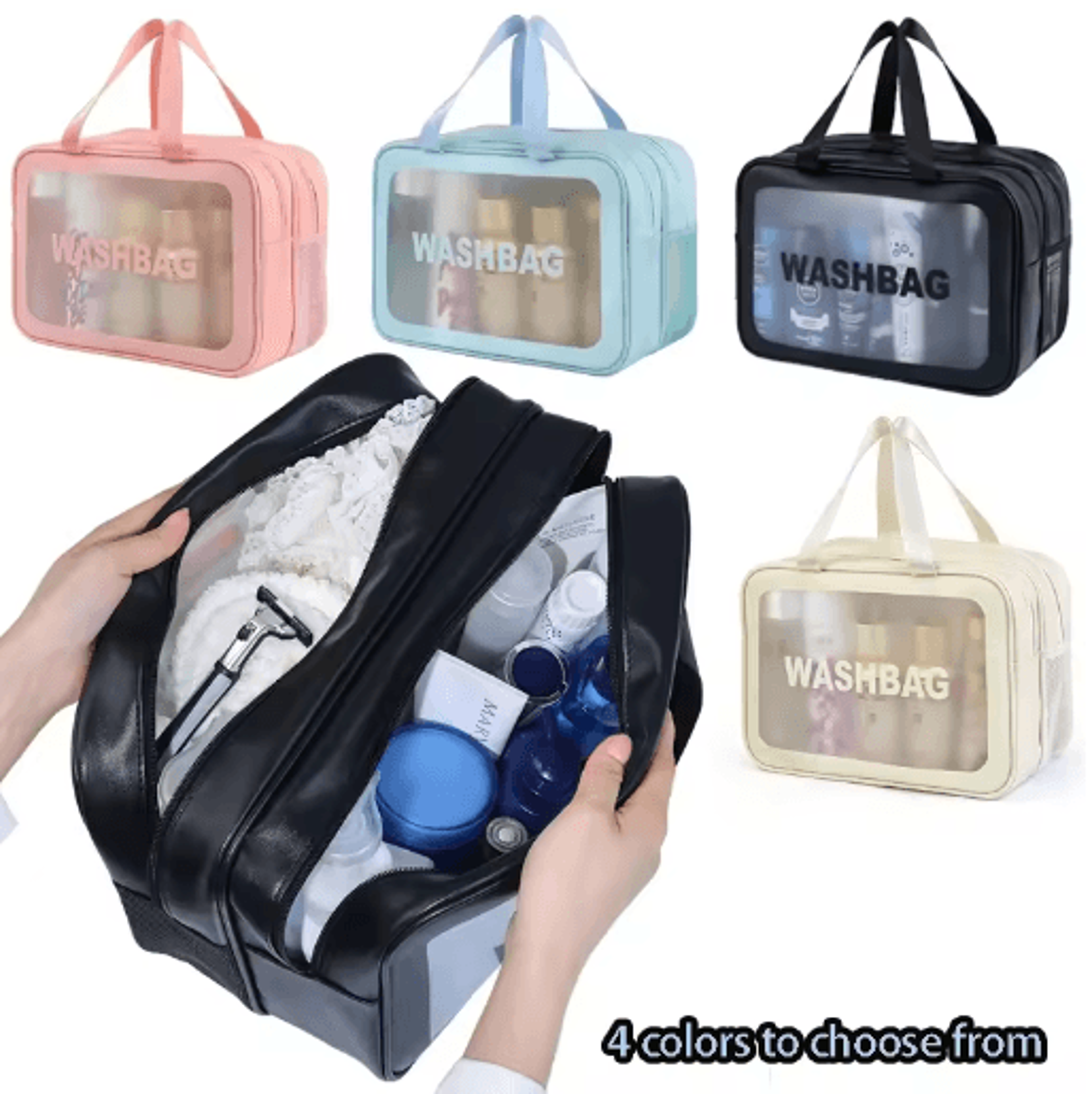 double transparent pu makeup bag – dry-wet separation travel cosmetic organizer