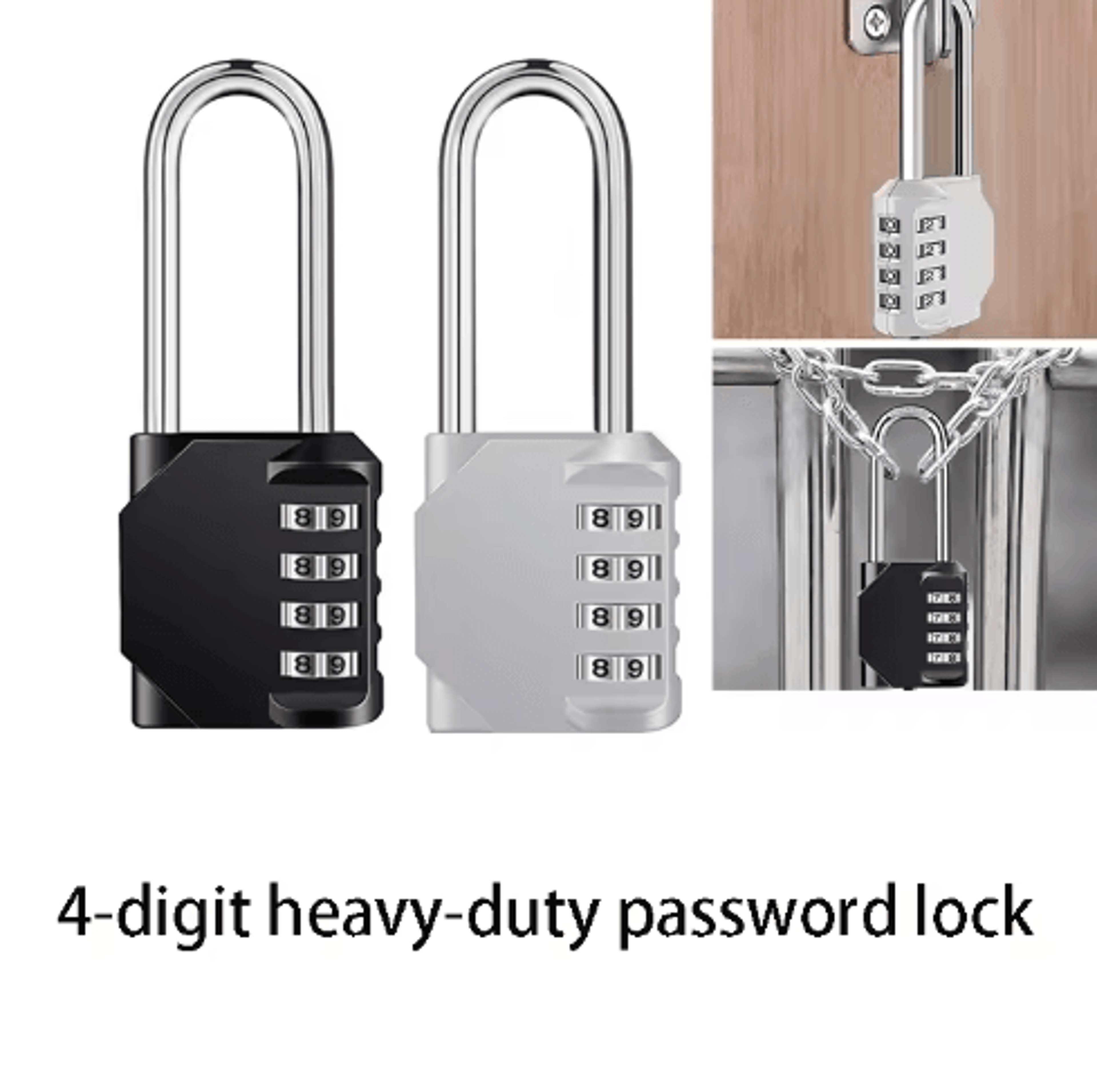 4-digit combination padlock – waterproof long shackle lock for lockers, gates & fences