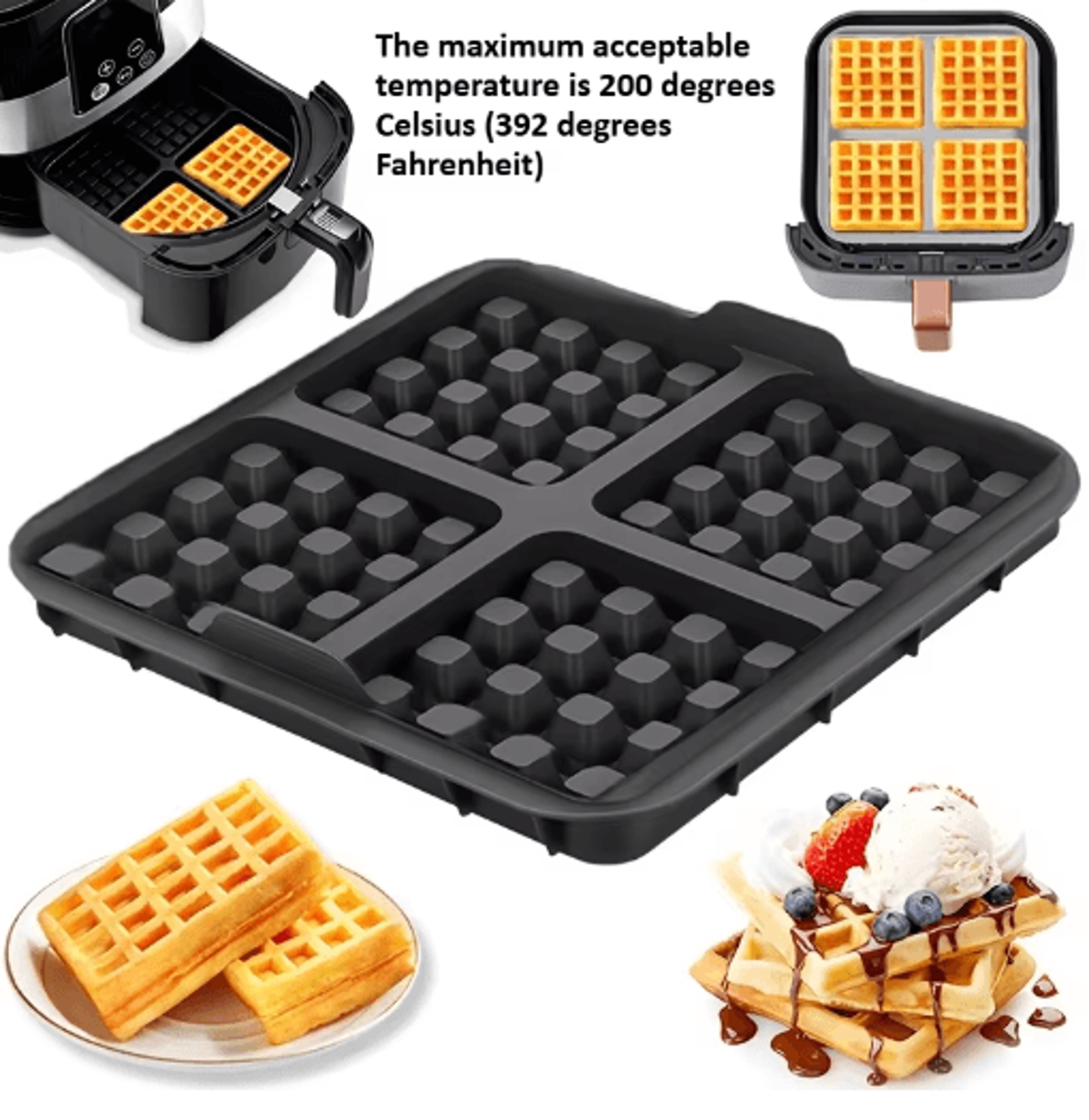 square air fryer waffle maker mold – non-stick belgian waffle baking tray for 4–7qt
