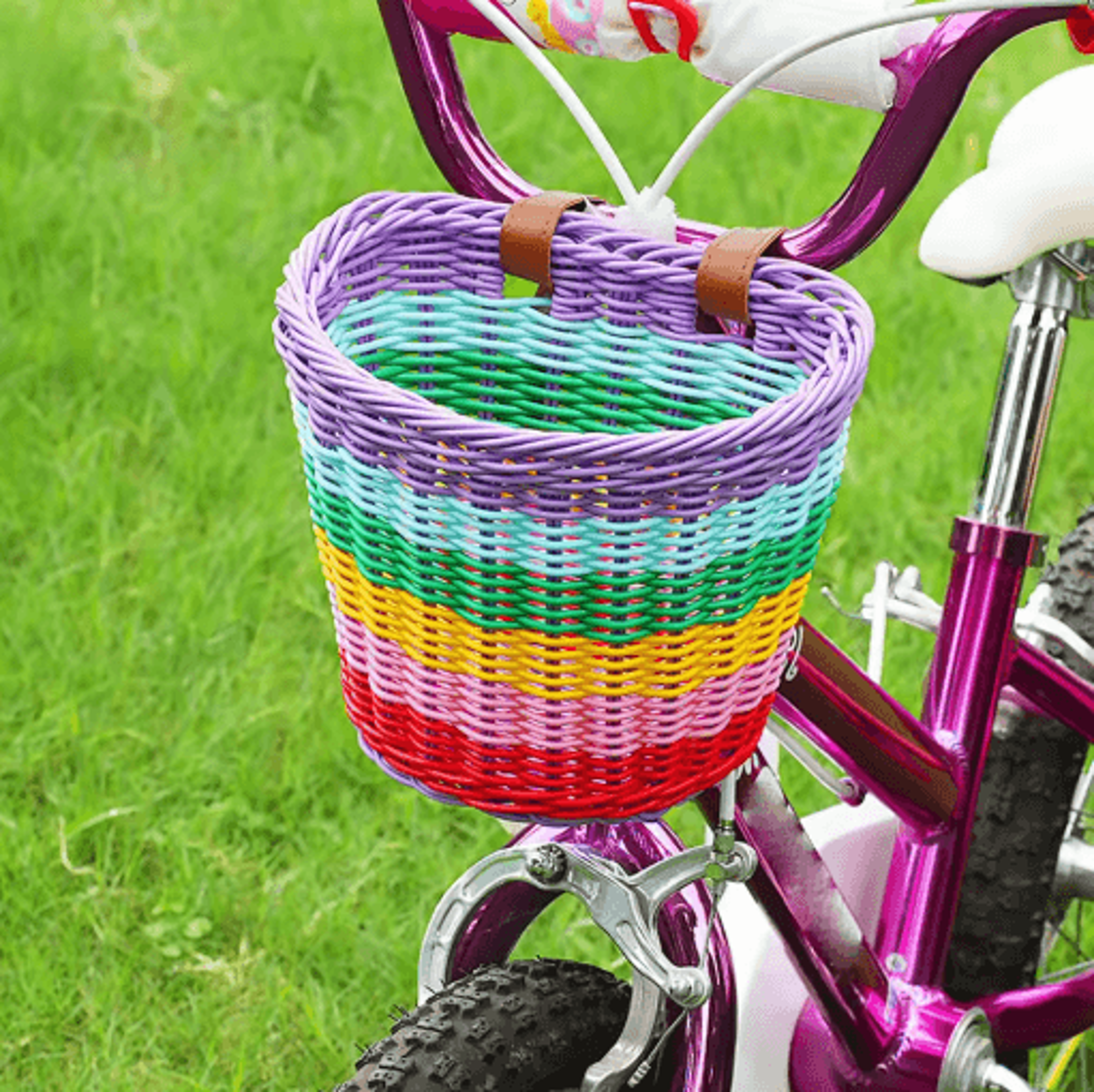 rainbow kids bicycle basket – front handlebar rattan-style bike storage basket