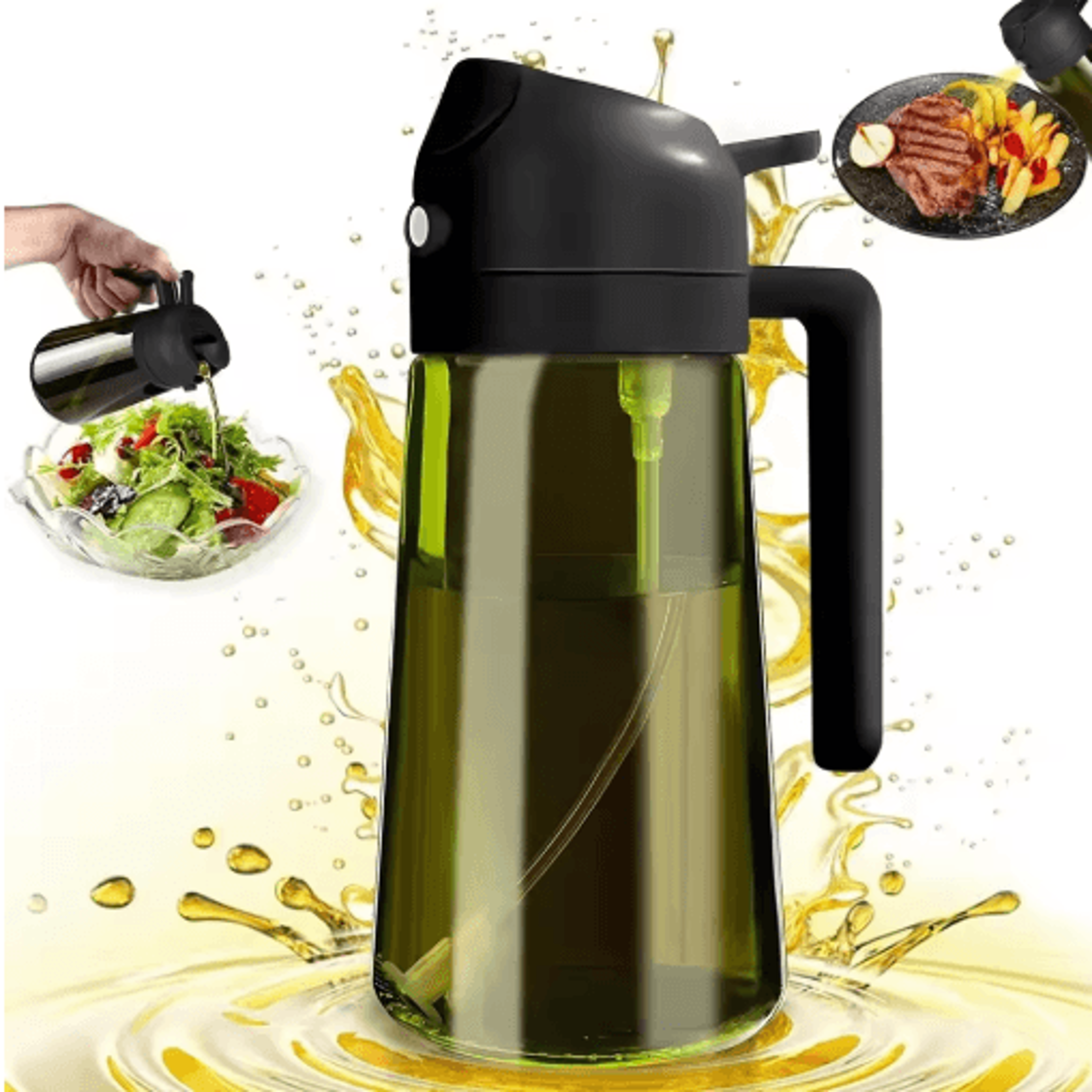 470ml 2-in-1 olive oil sprayer & dispenser – dark green glass cooking oil bottle