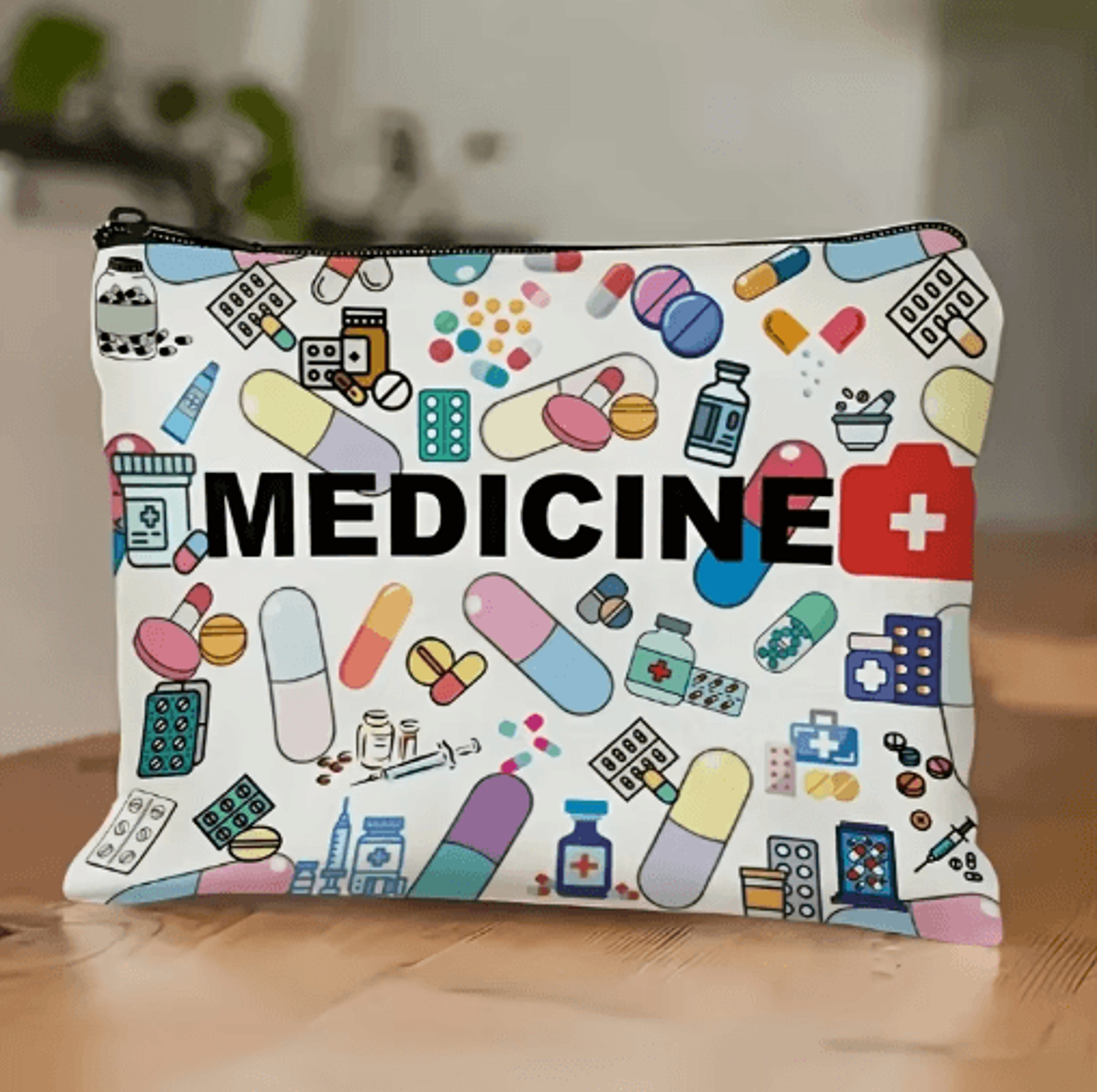 medicine-themed makeup bag – foldable zipper travel cosmetic organizer