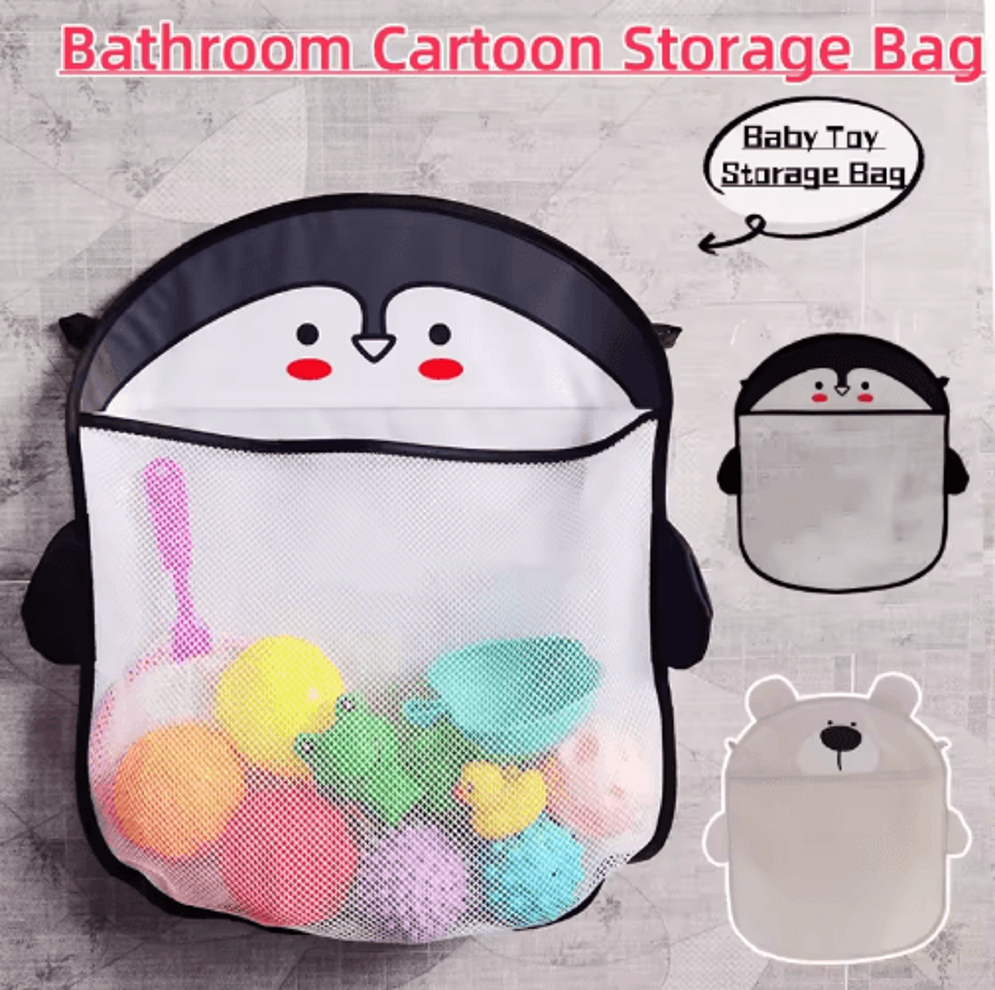 kids bath toy organizer – suction cup storage net bag for bathtub toys