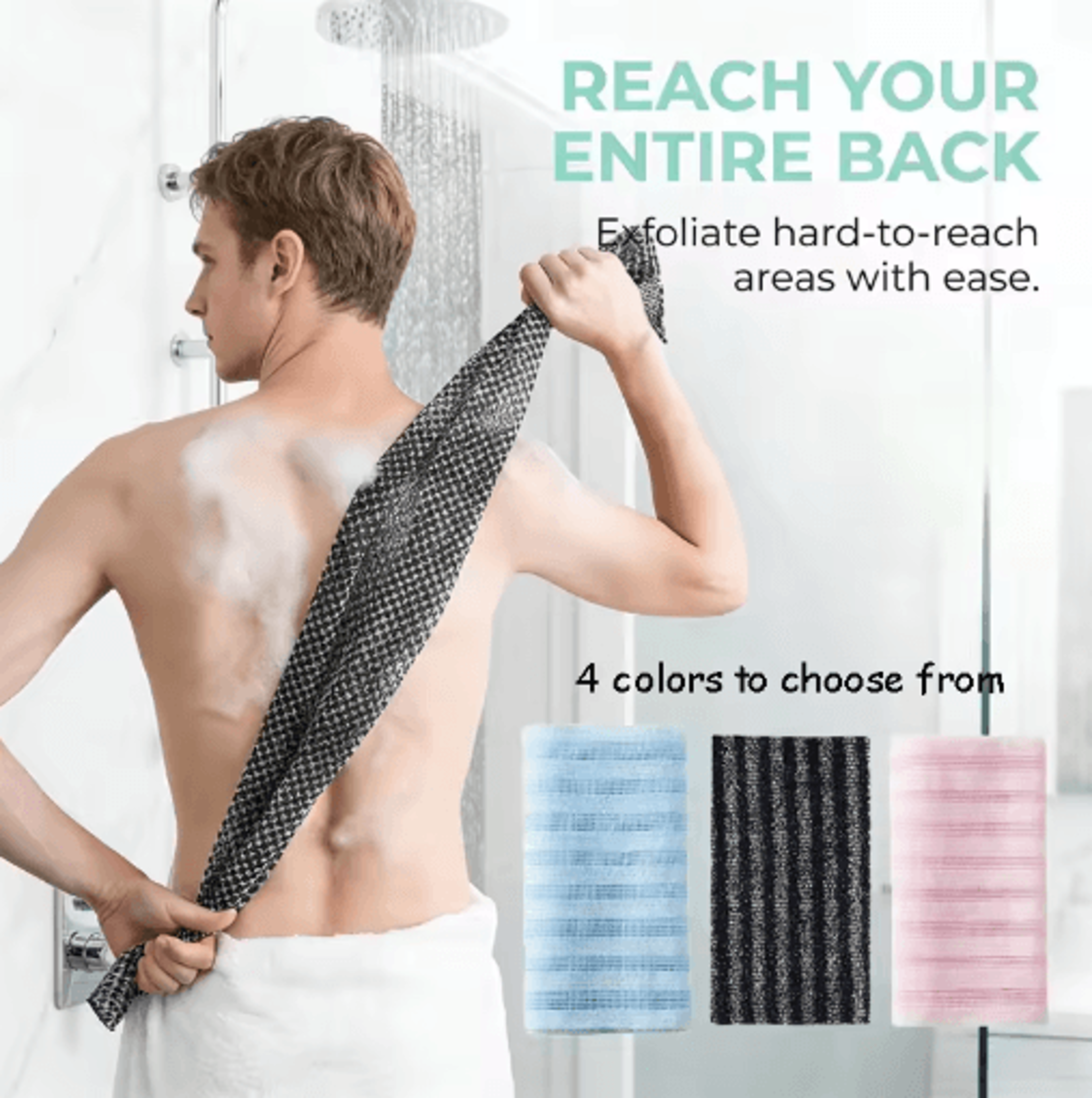 ultra-long exfoliating back scrubber – silver-ion multi-function shower washcloth
