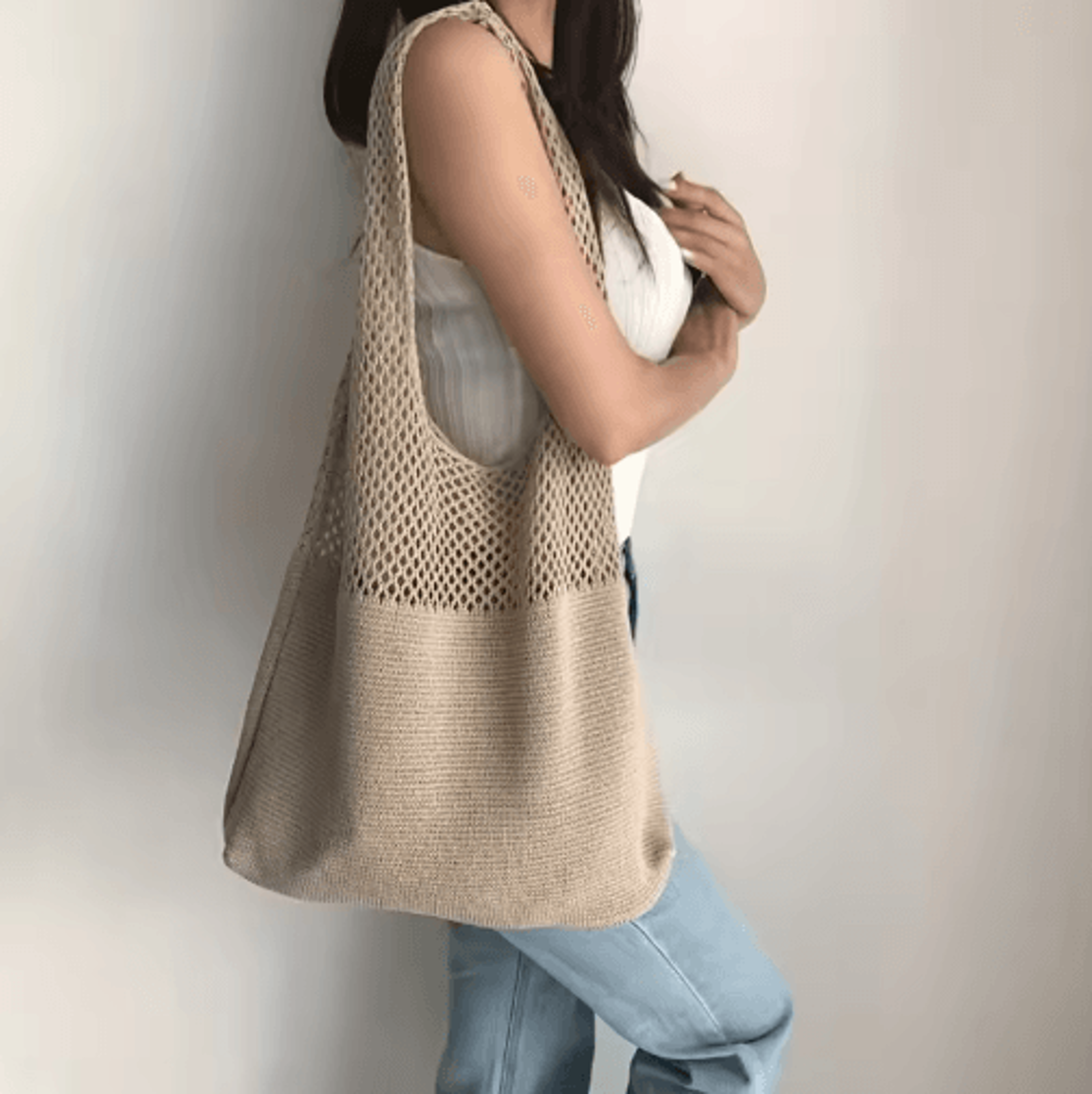 womens knit shoulder tote bag – large capacity casual vintage handbag