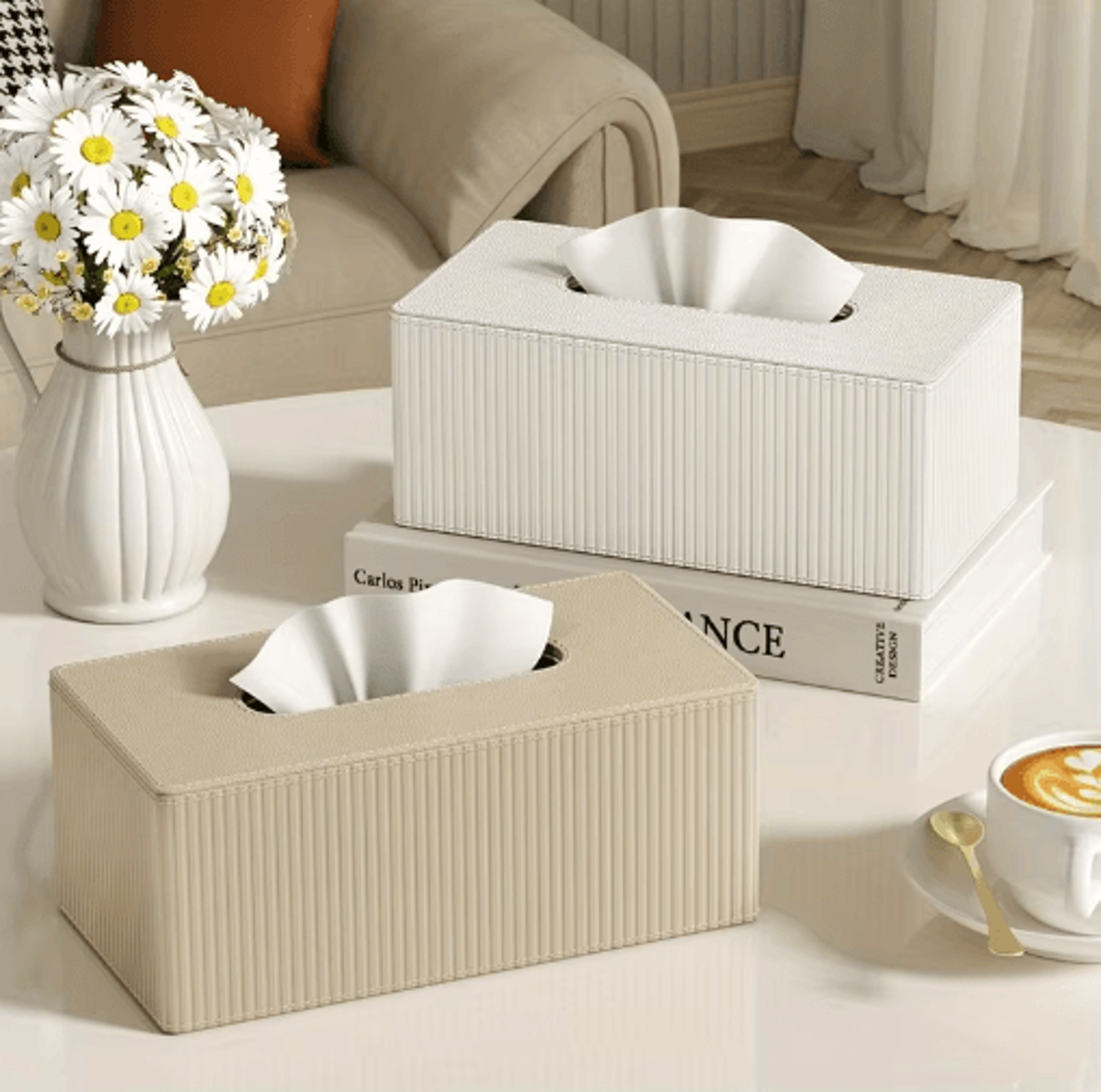 luxury leather tissue box cover – striped square holder for home & office