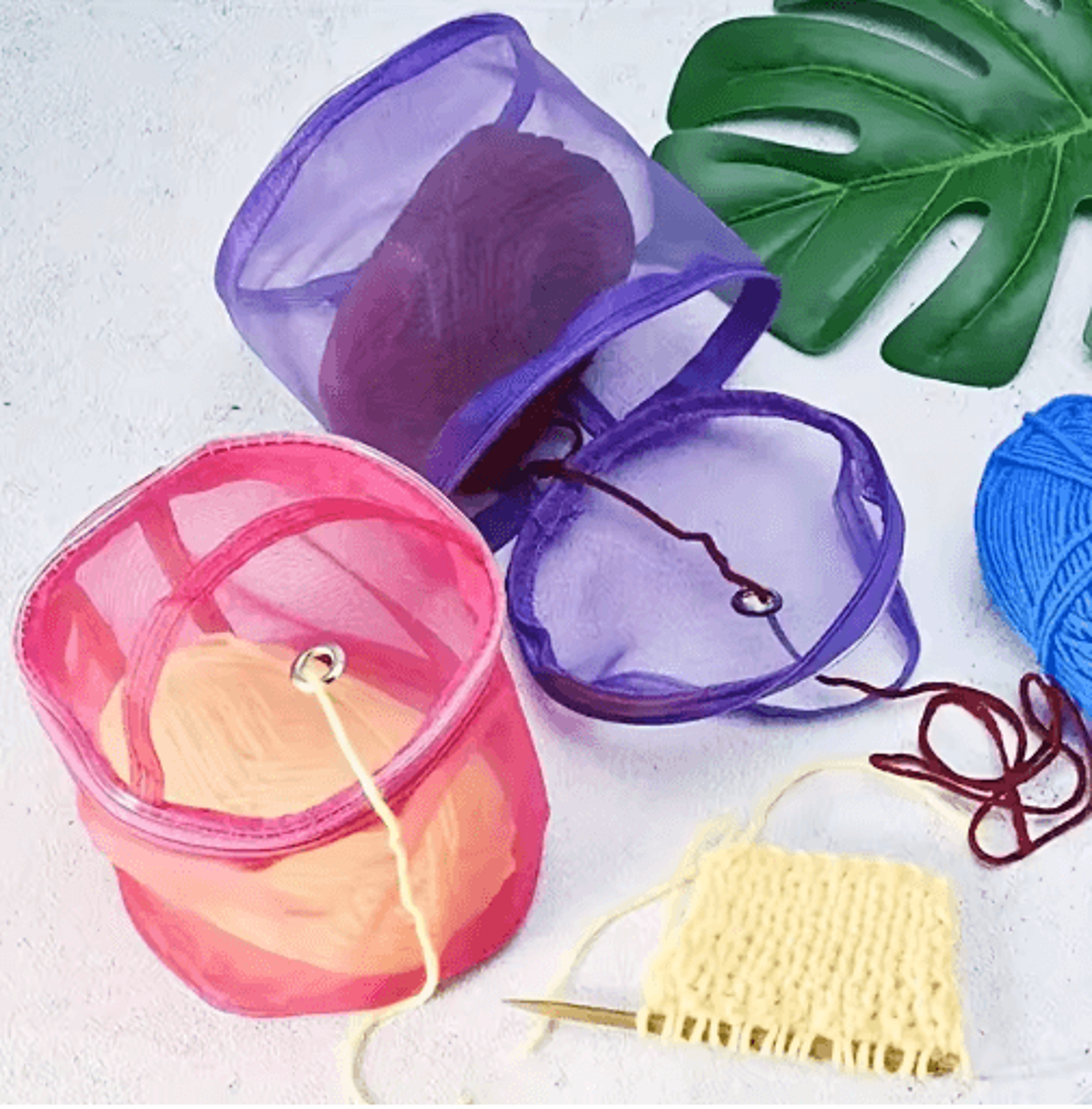 colorful nylon mesh yarn storage bag – zipper knitting & crochet organizer