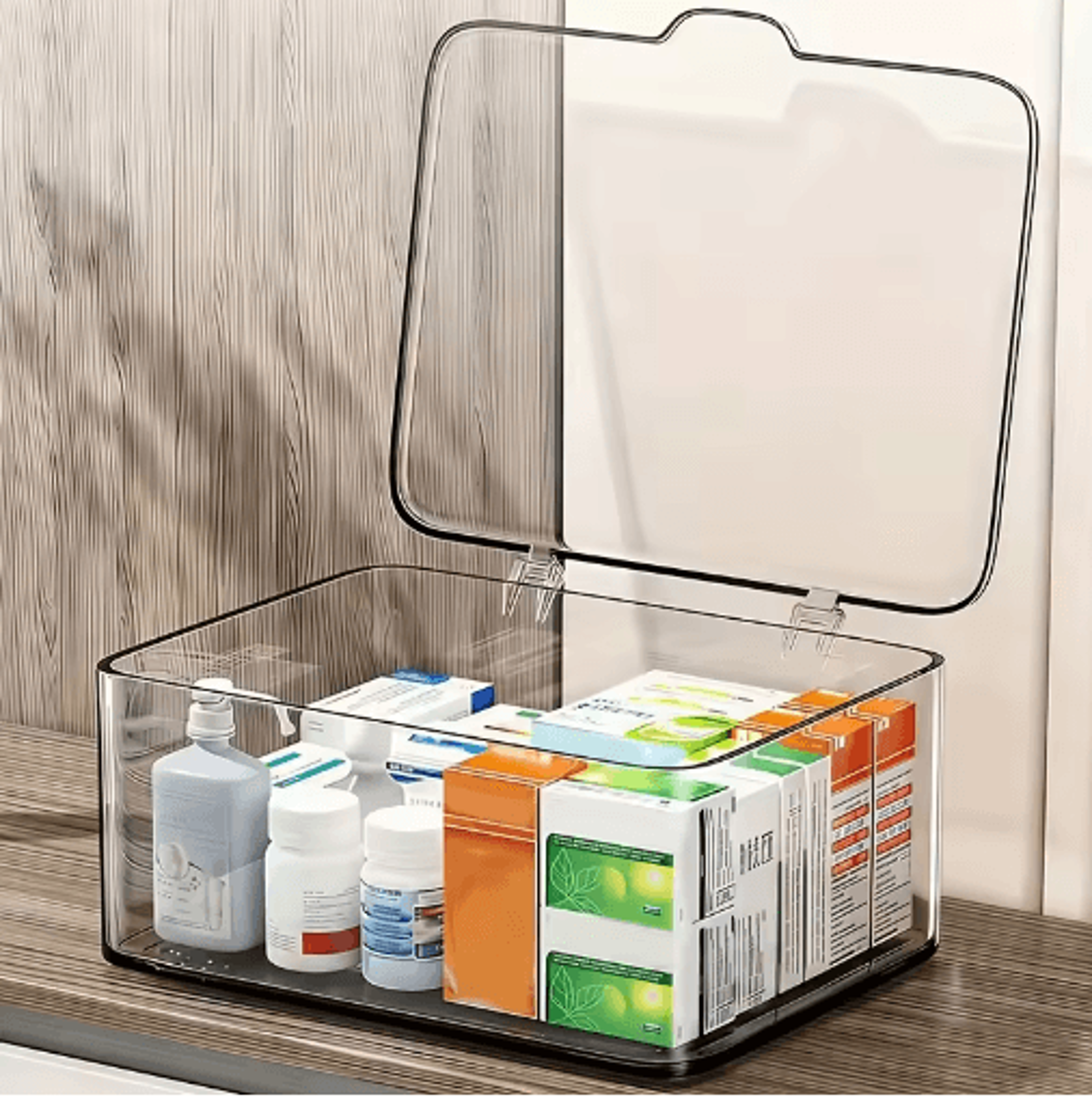 large-capacity flip top storage box – transparent desktop organizer