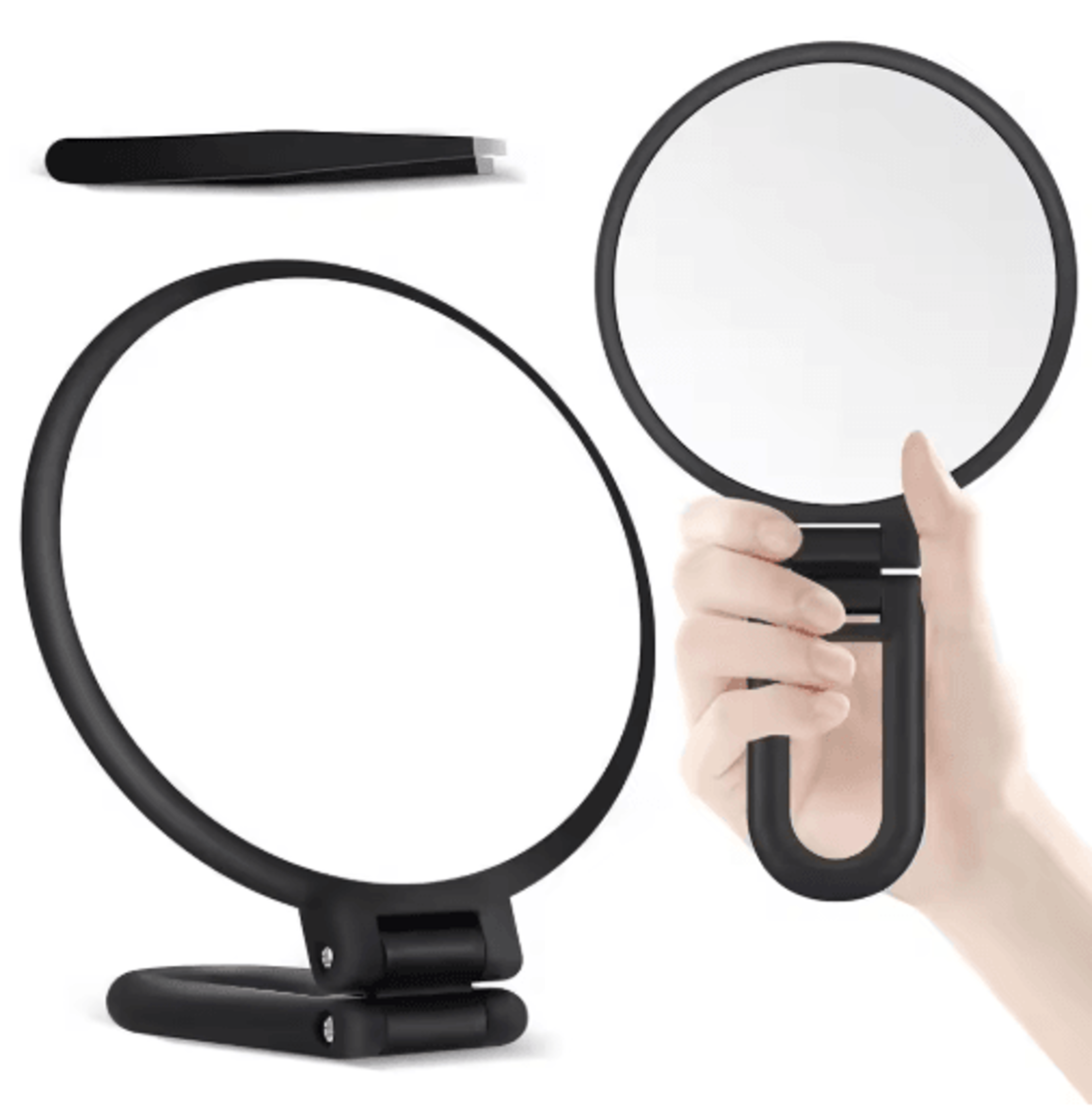 foldable magnifying handheld mirror – 2x/5x/10x double-sided travel mirror