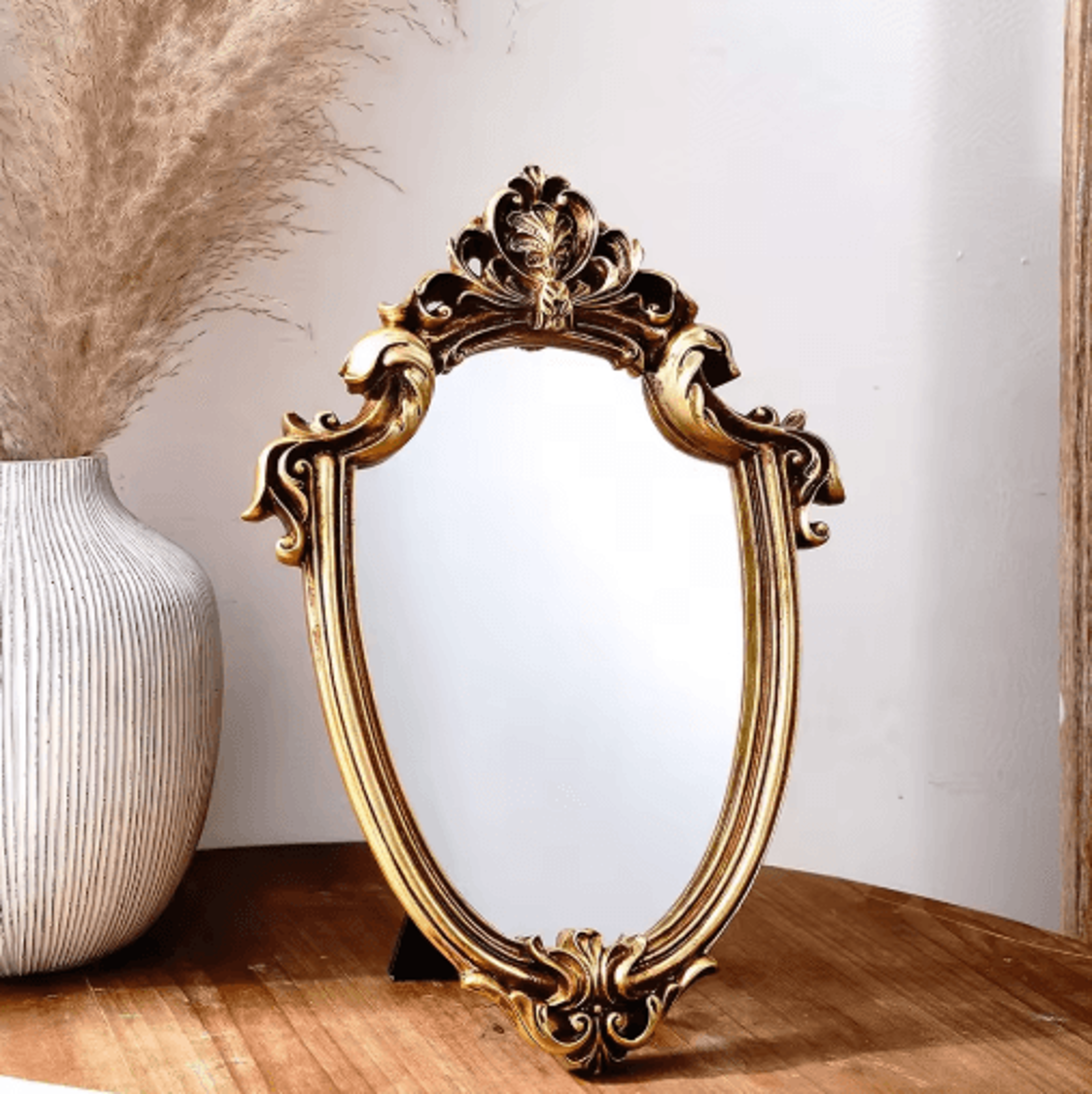 european classical ornate mirror – gold pattern resin hanging & tabletop decor