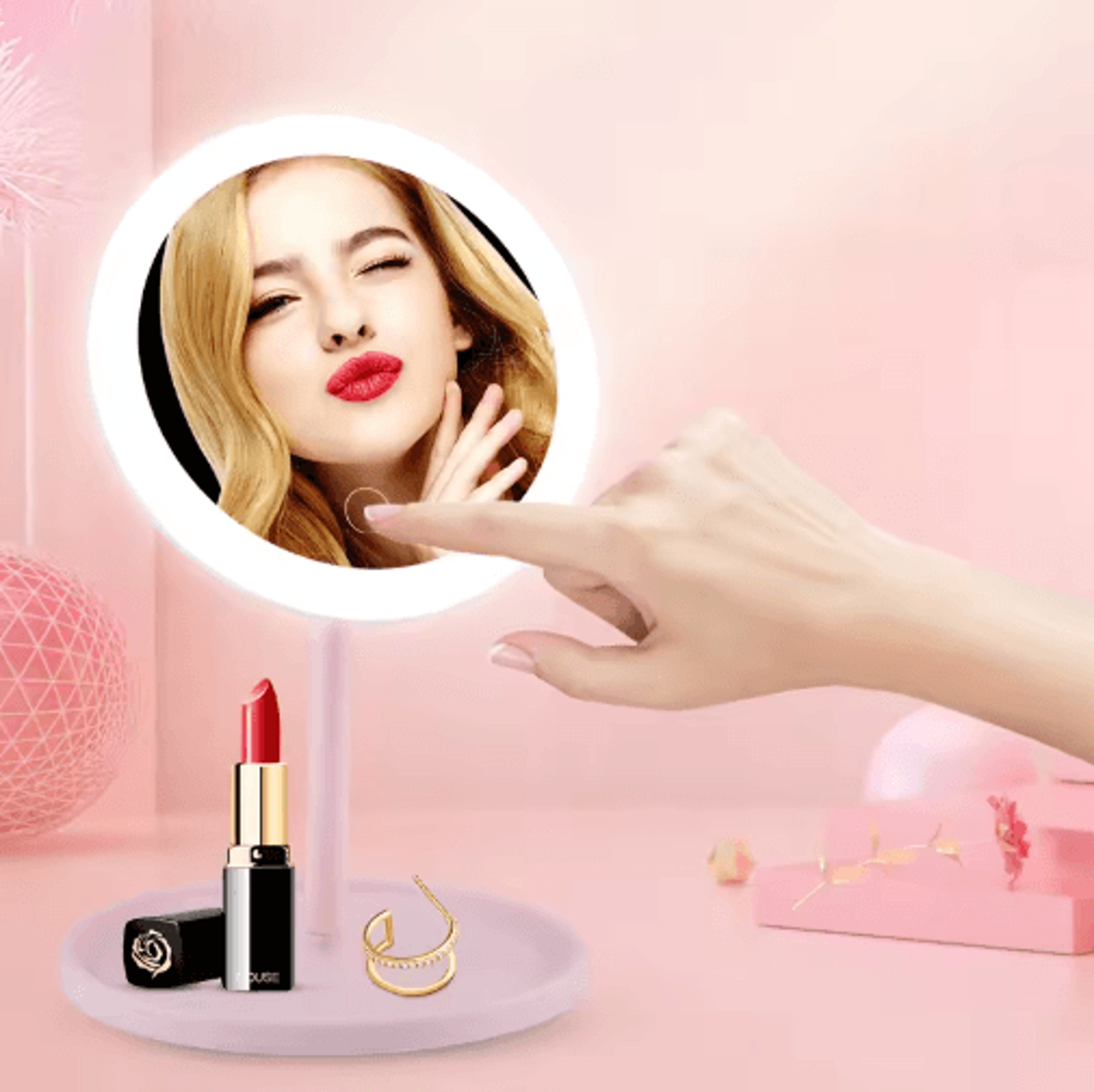 portable led makeup mirror with tray – dimmable 3-color vanity desk mirror