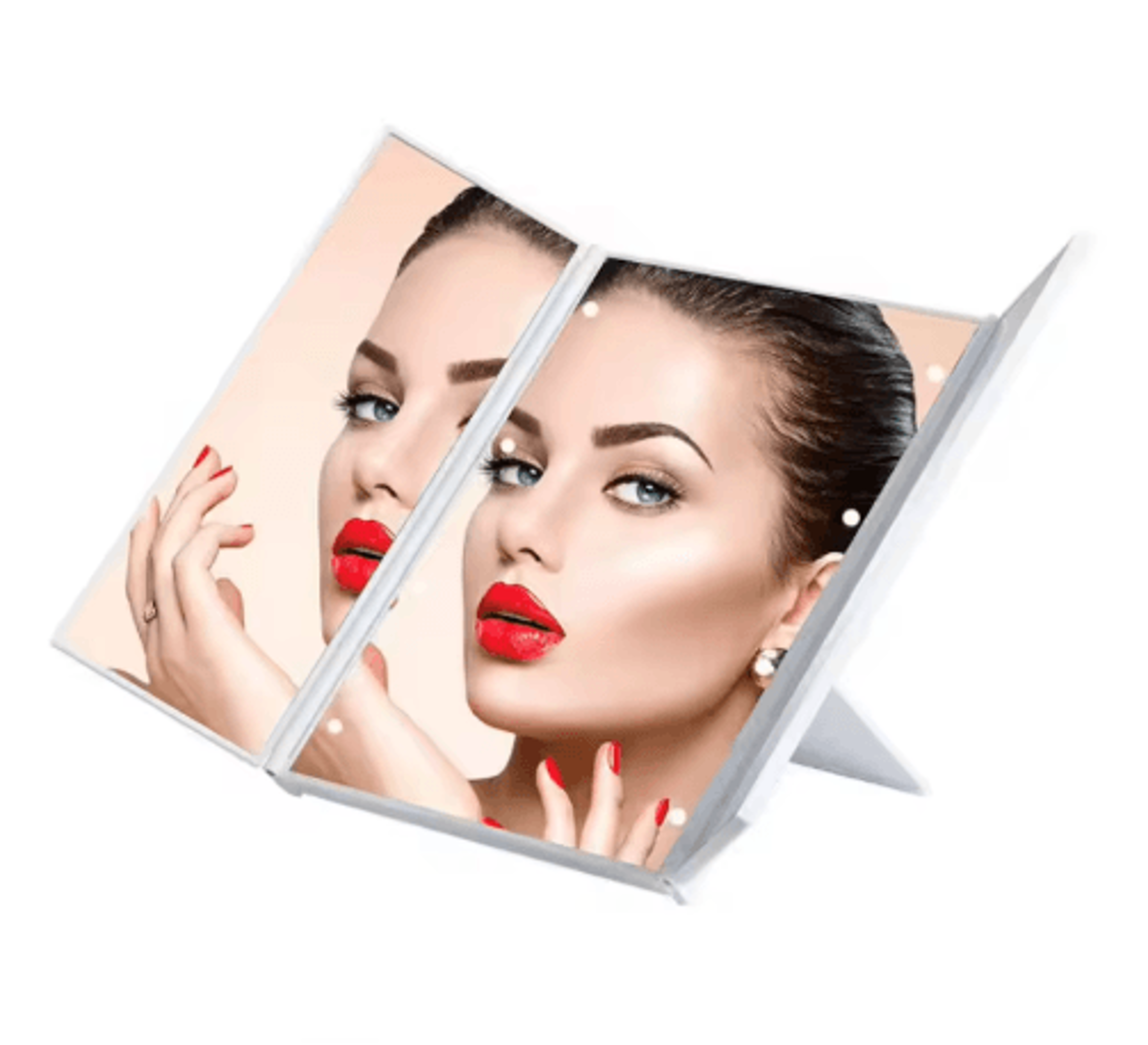 portable led three-sided makeup mirror – folding vanity mirror with adjustable stand