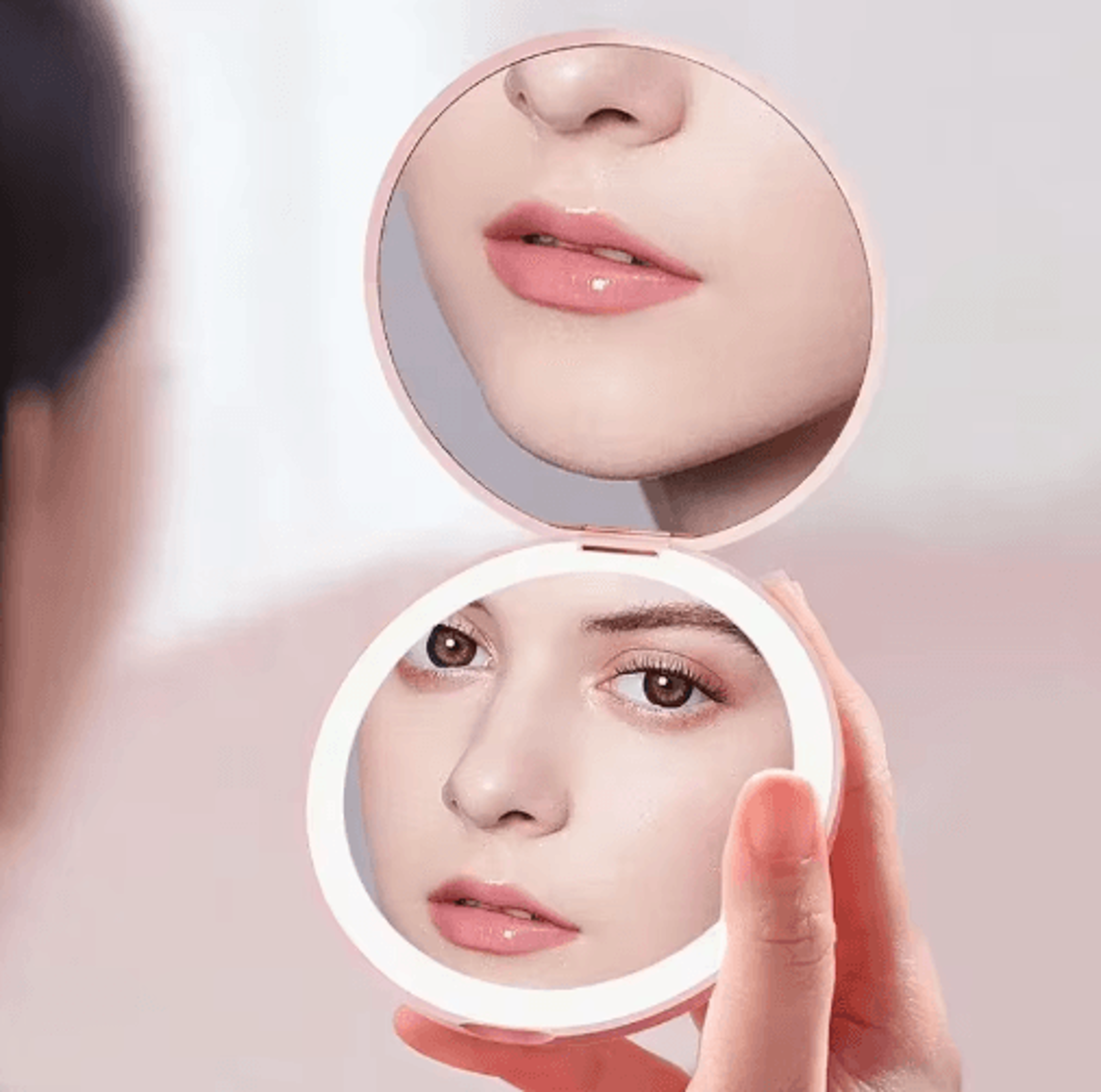 mini led compact makeup mirror – double-sided folding travel pocket mirror