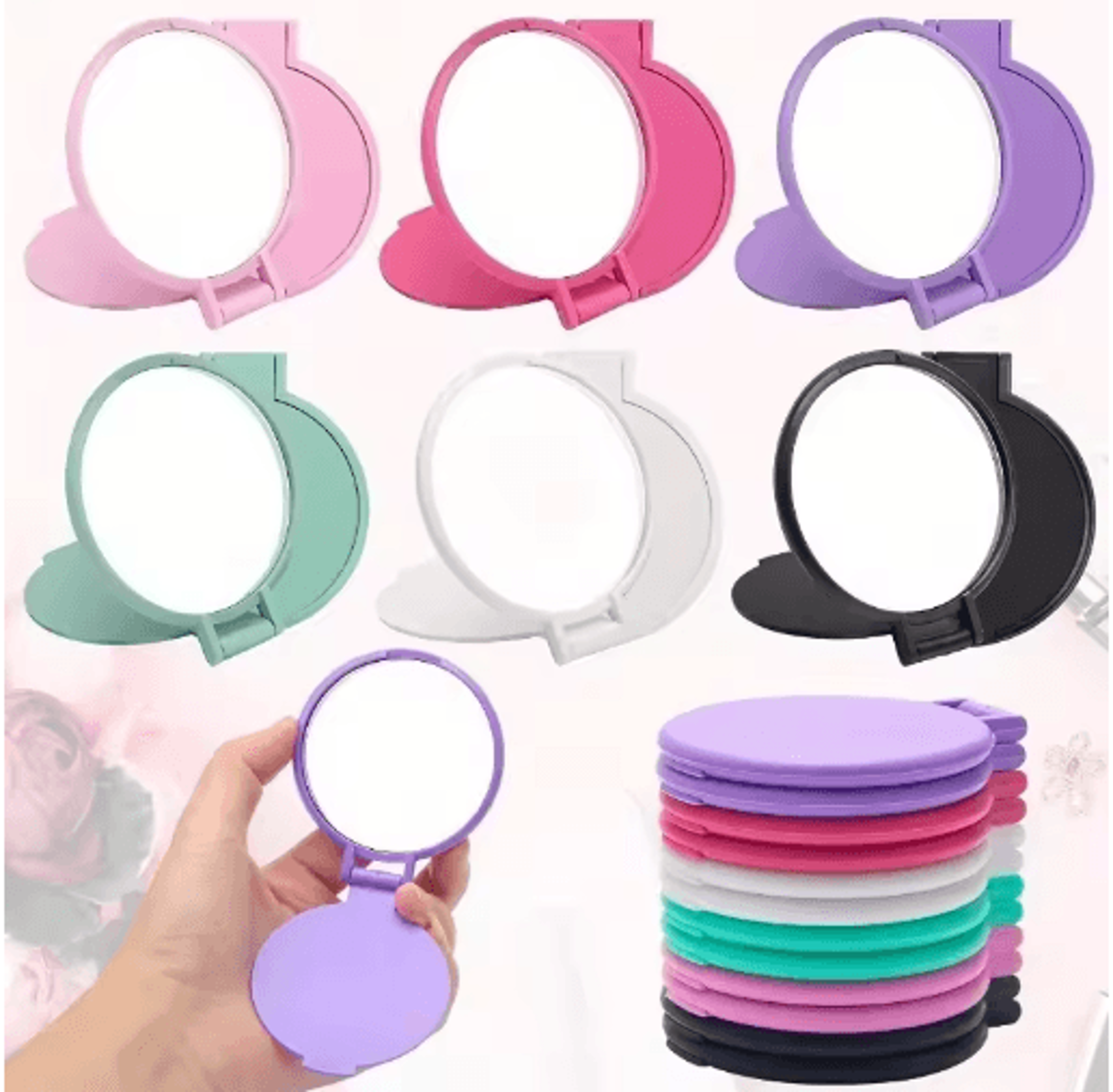portable foldable makeup mirrors – mini handheld travel cosmetic mirror sets