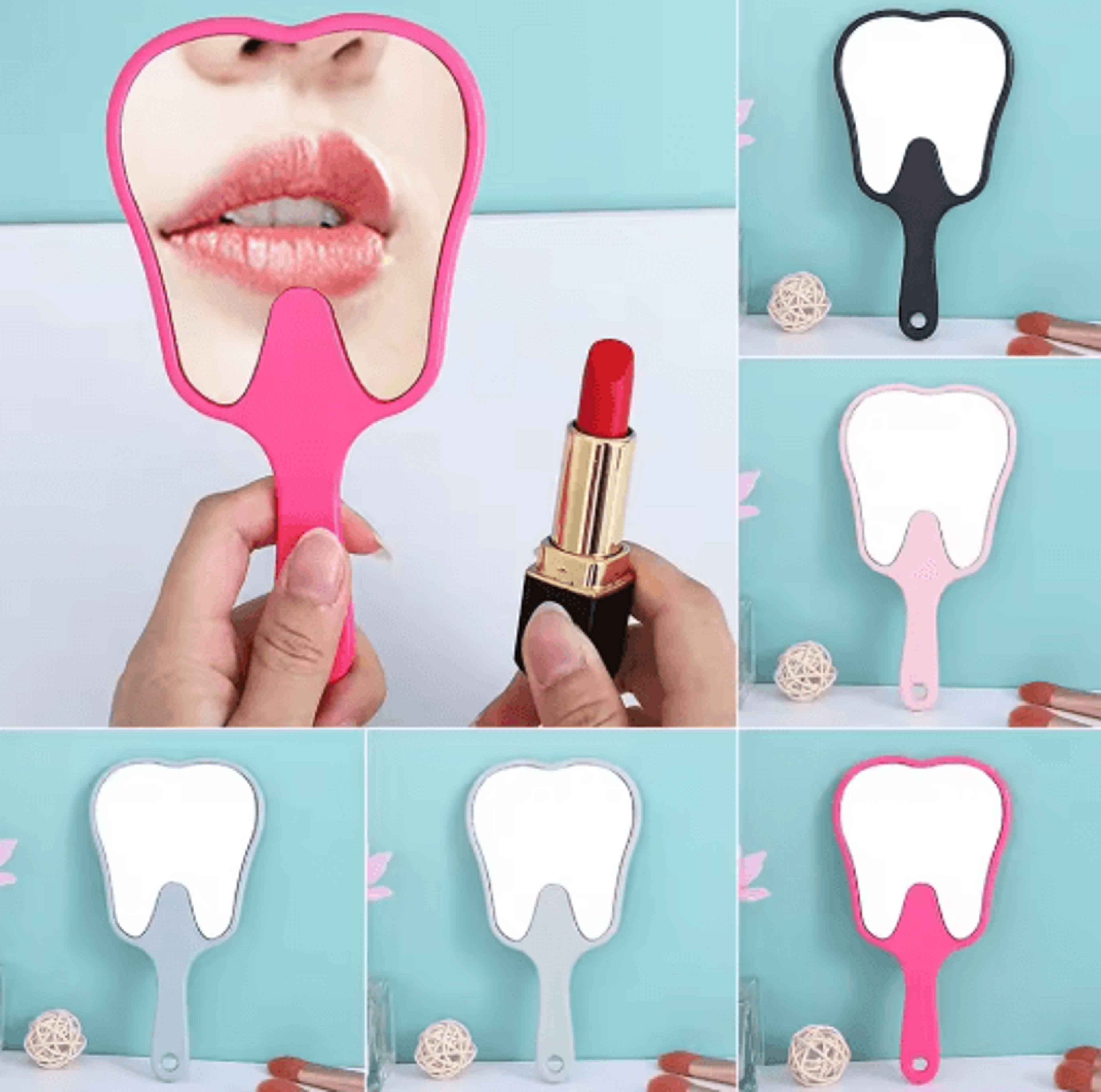 tooth-shaped handheld mirror – high-definition pvc cosmetic & dental gift