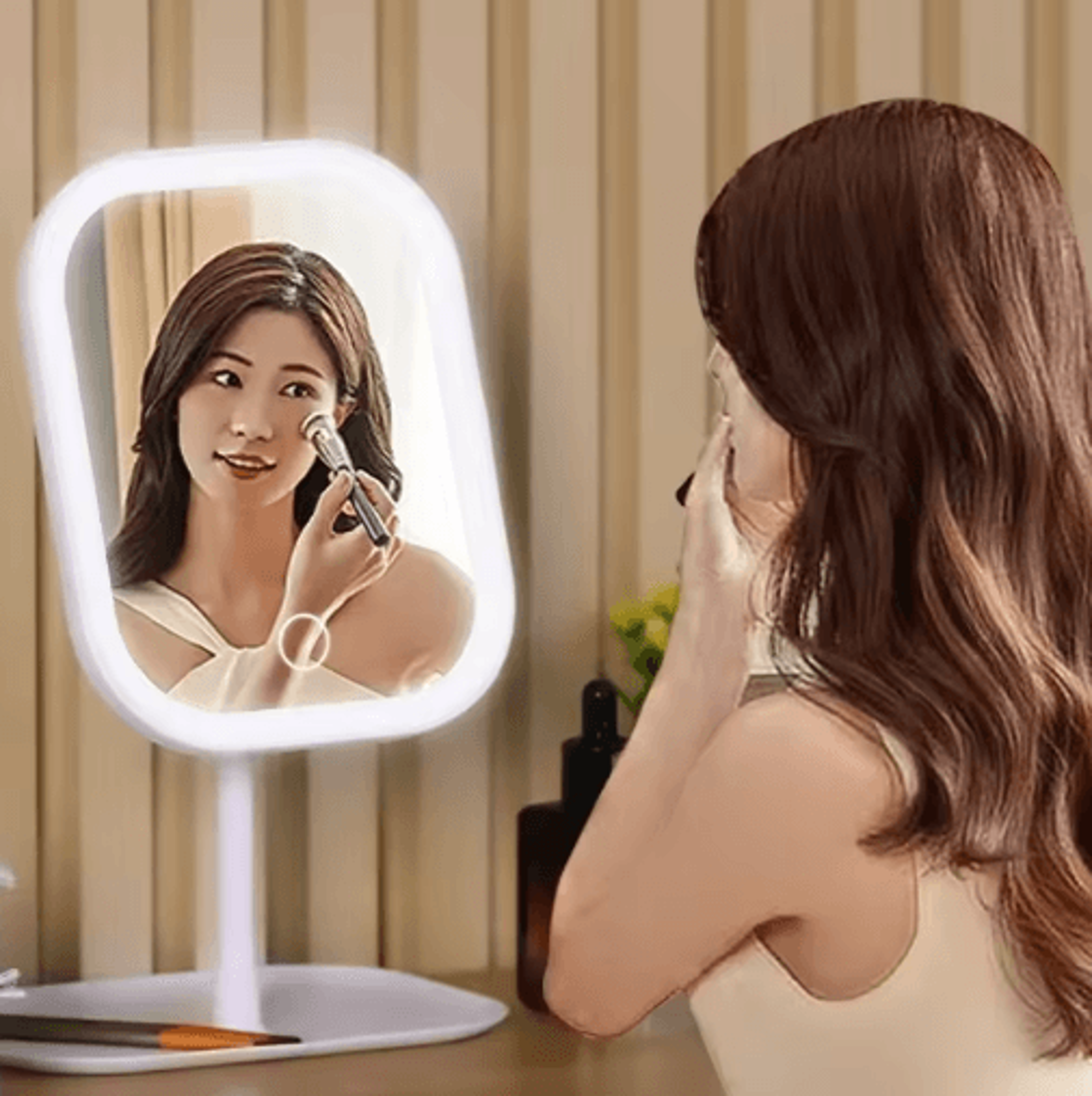 rechargeable led makeup mirror – 3-light touch control foldable vanity mirror