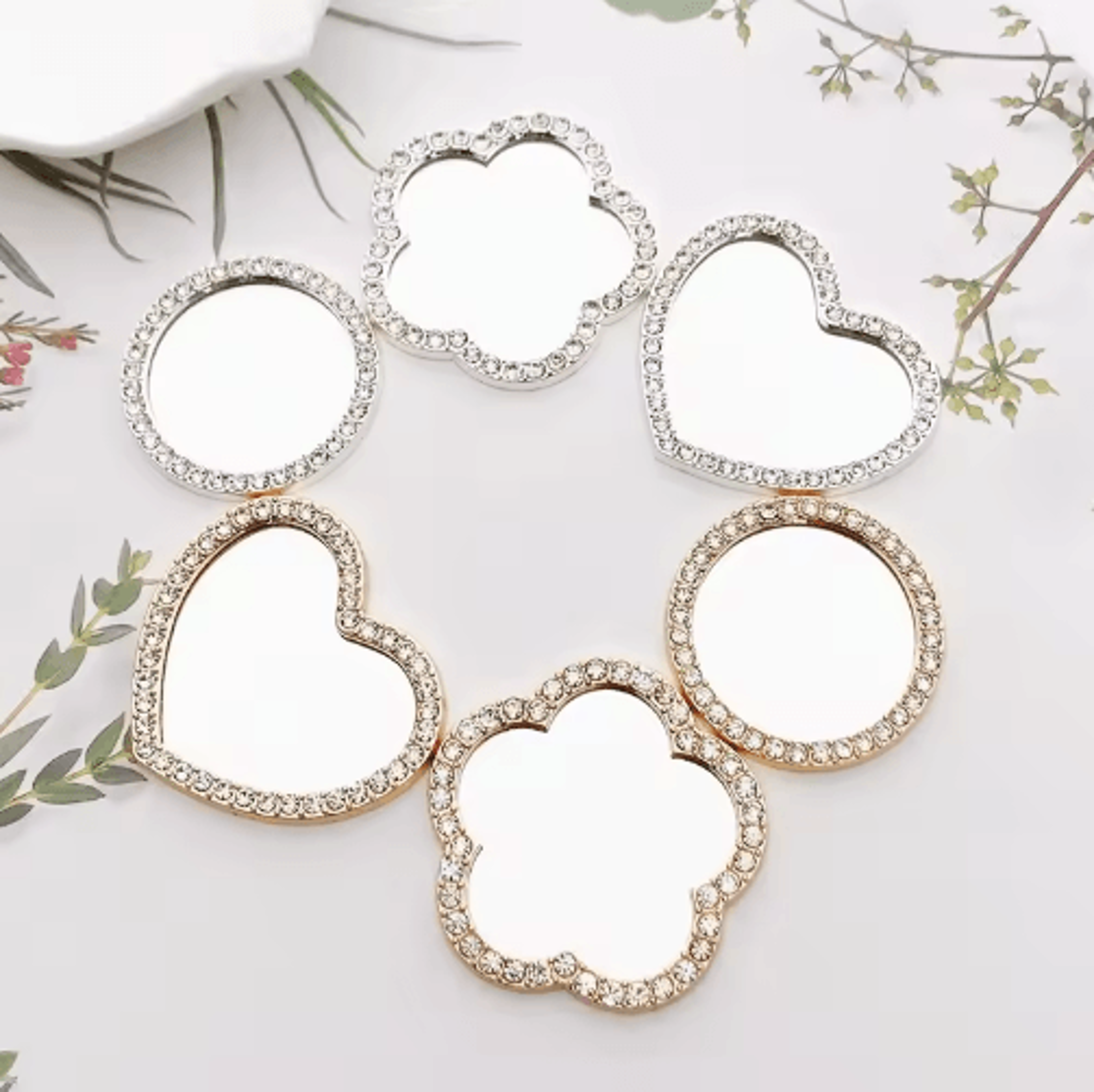 diamond-inlaid love makeup mirror – diy floral travel jewelry mirror