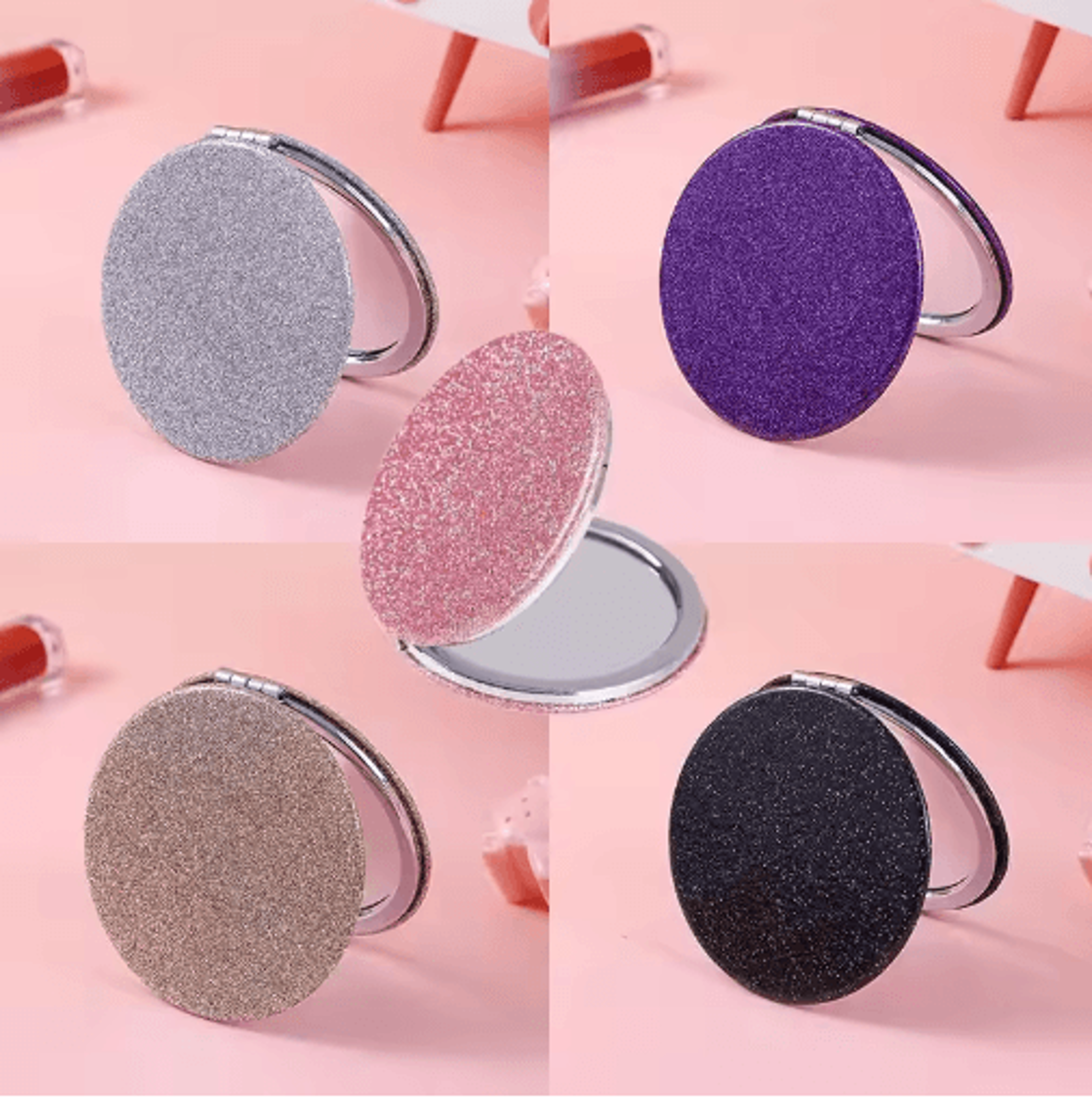 glitter mini vanity mirror – round portable pocket mirror for travel