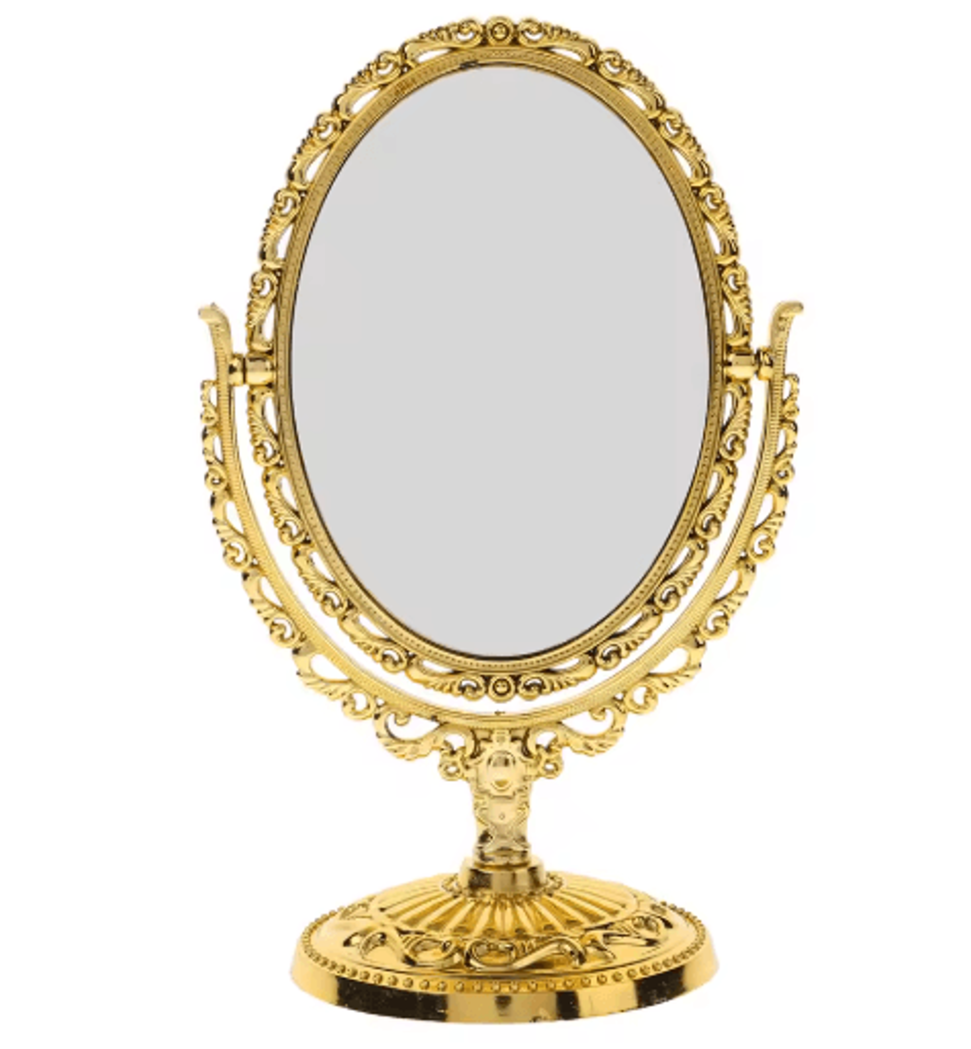 vintage rotating oval vanity mirror – double-sided golden desktop makeup mirror