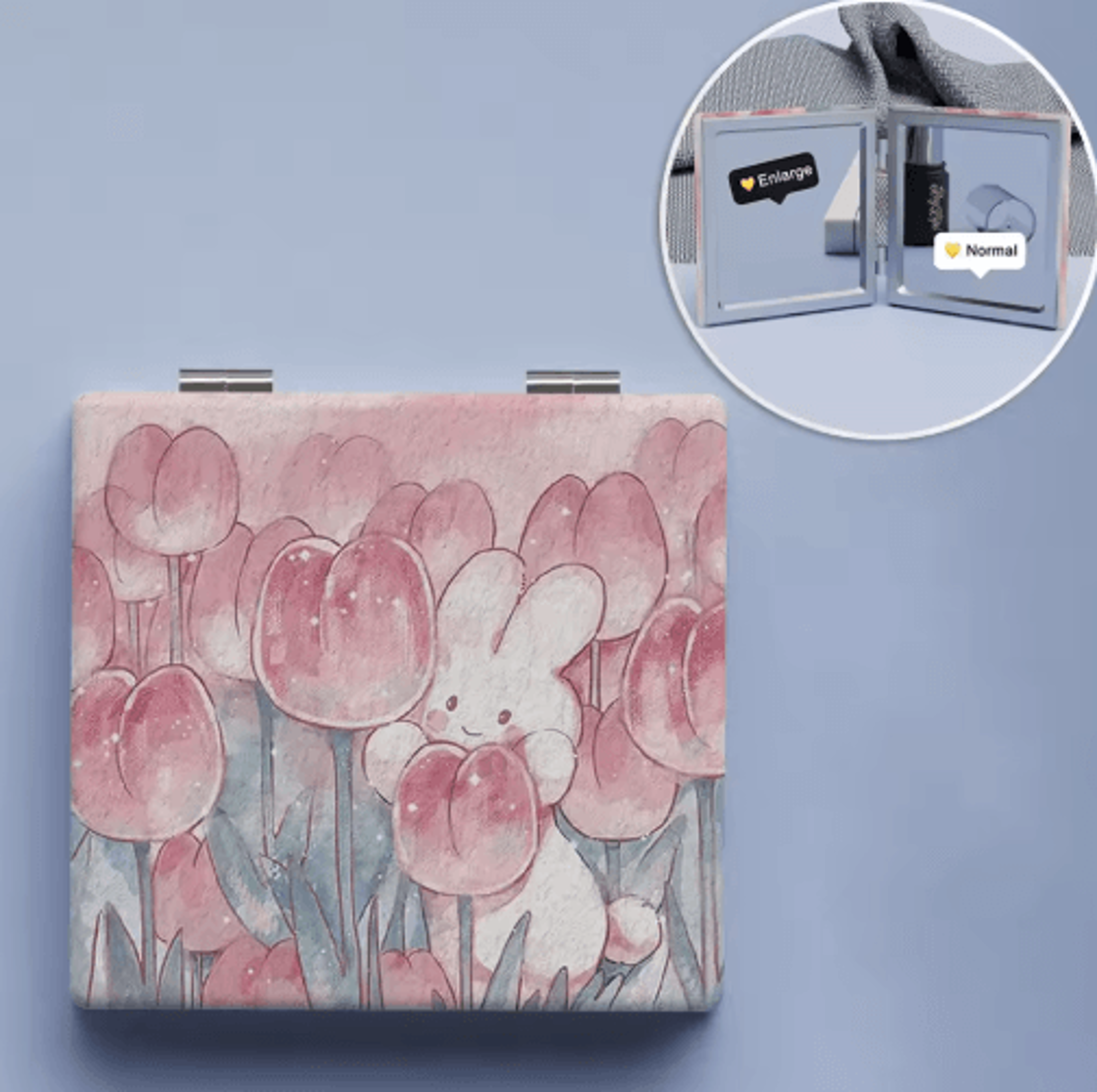 tulip bunny compact mirror – cute double-sided folding pocket makeup mirror